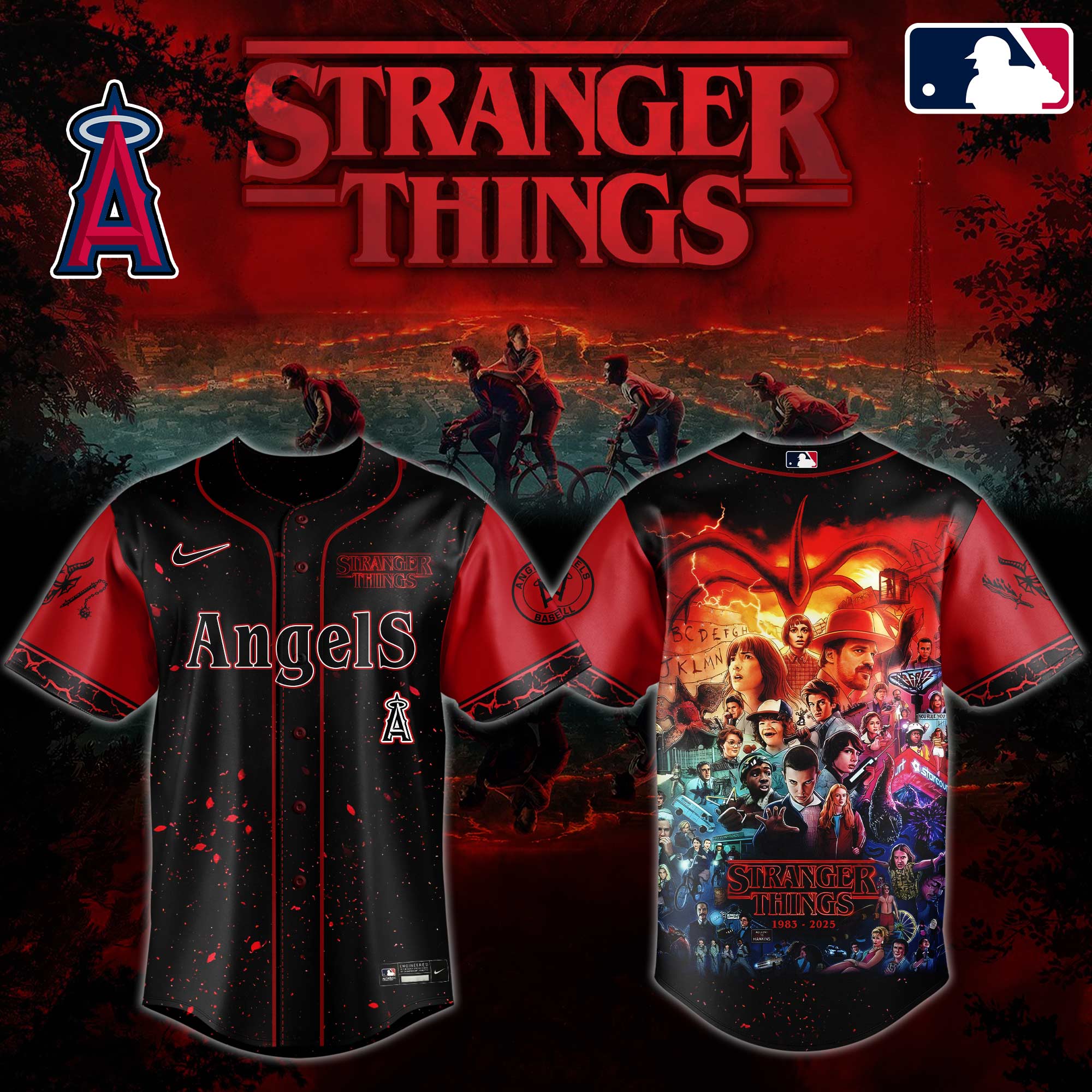 Los Angeles Angels MLB x Stranger Things Custom Baseball Jersey New Season For Fans