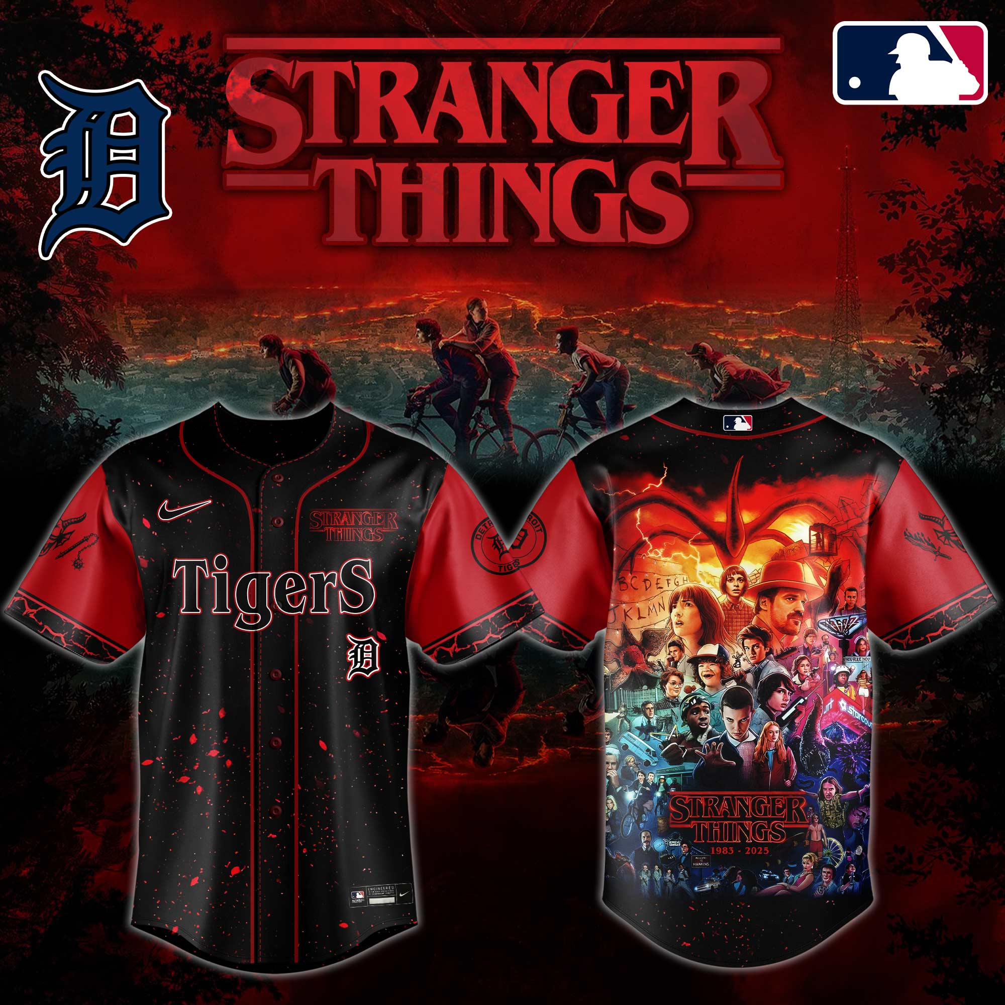 Detroit Tigers MLB x Stranger Things Custom Baseball Jersey New Season For Fans