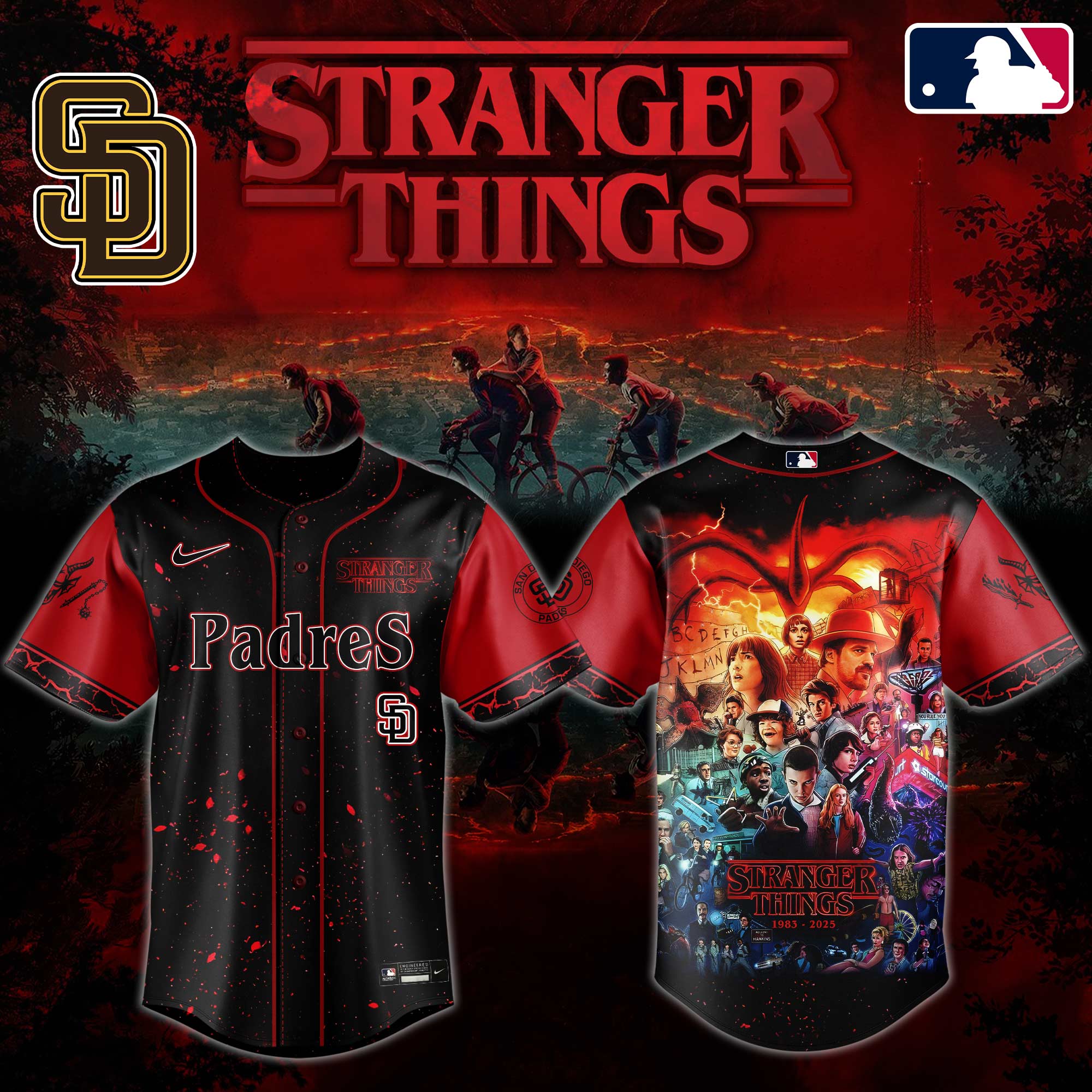 San Diego Padres MLB x Stranger Things Custom Baseball Jersey New Season For Fans