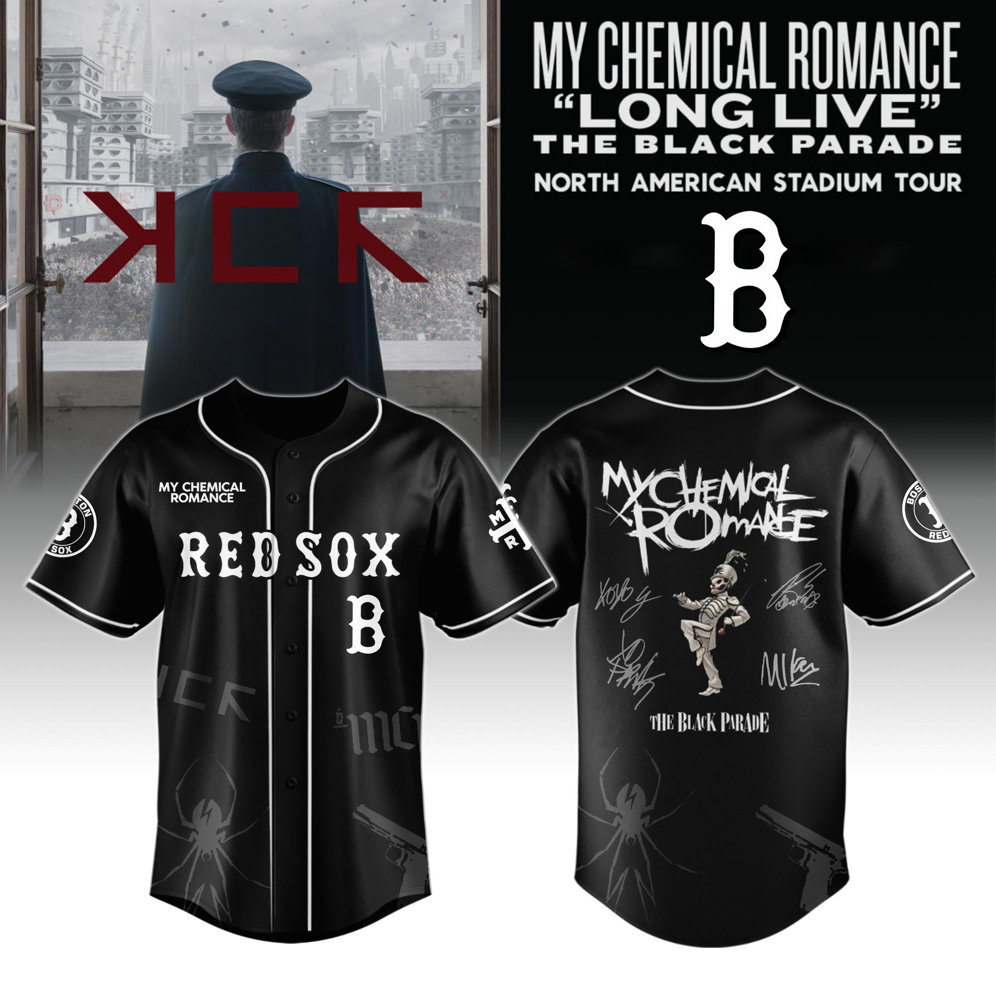 Boston Red Sox MLB x My Chemical Romance Long Live The Black Parade North American Stadium Tour Custom Baseball Jersey New Season For Fans