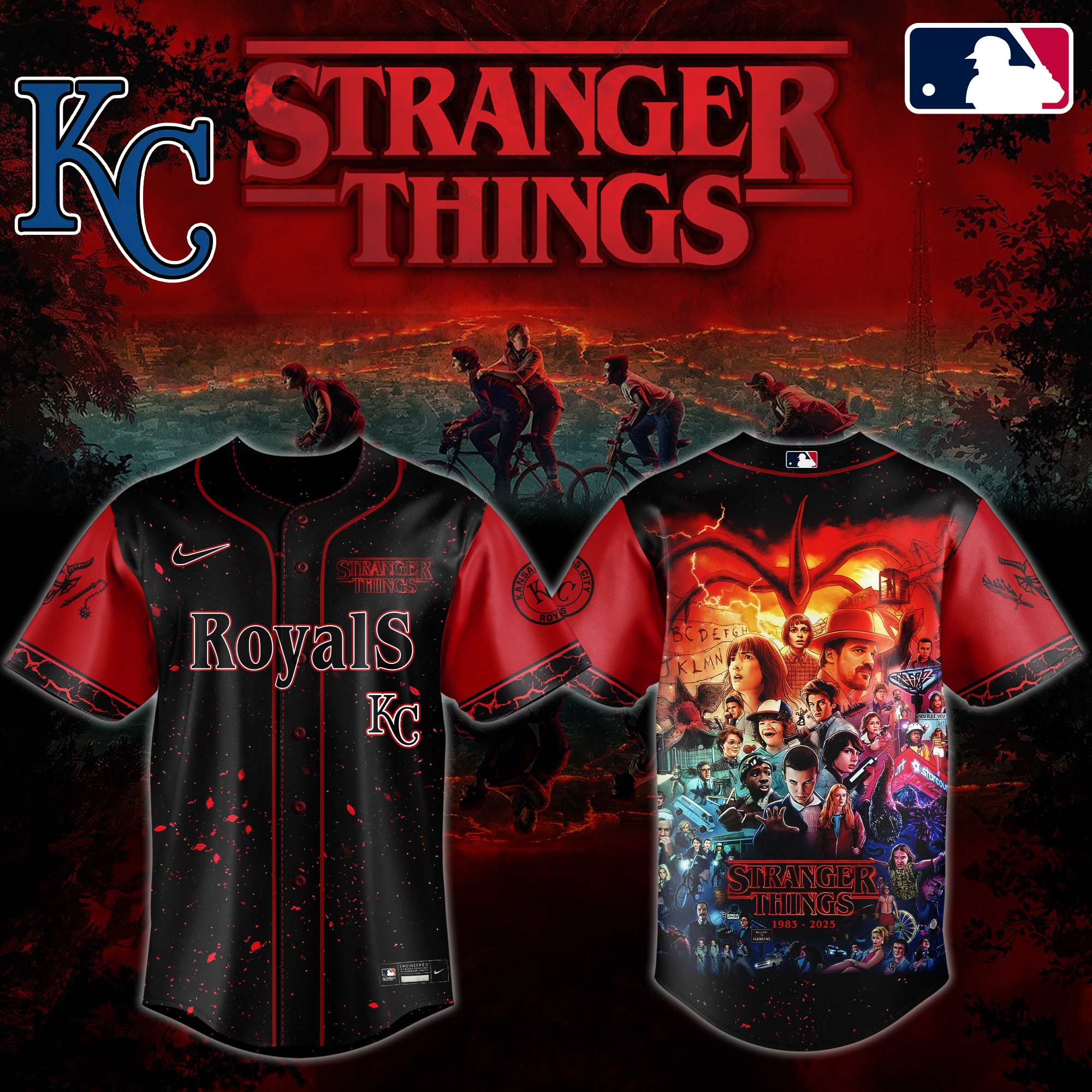 Kansas City Royals MLB x Stranger Things Custom Baseball Jersey New Season For Fans