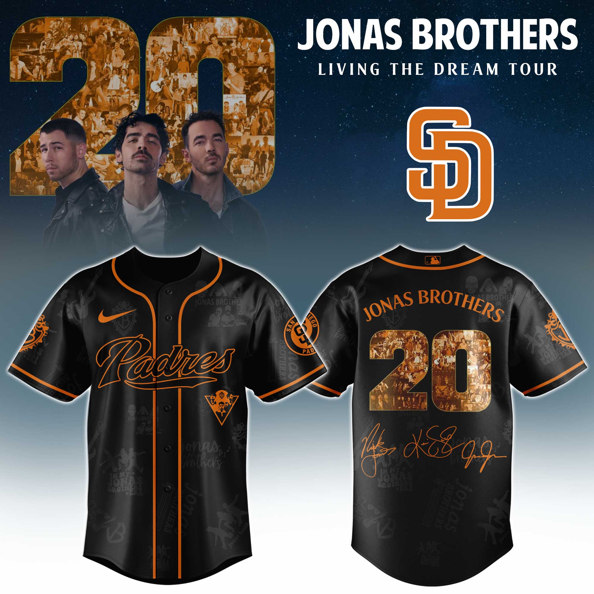 San Diego Padres MLB x Jonas Brothers Tour Baseball Jersey For Fans