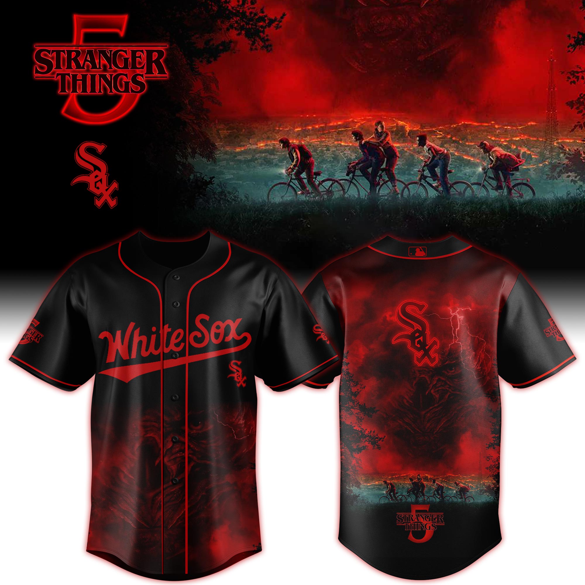 Chicago White Sox MLB x Stranger Things Custom Baseball Jersey New Season For Fans