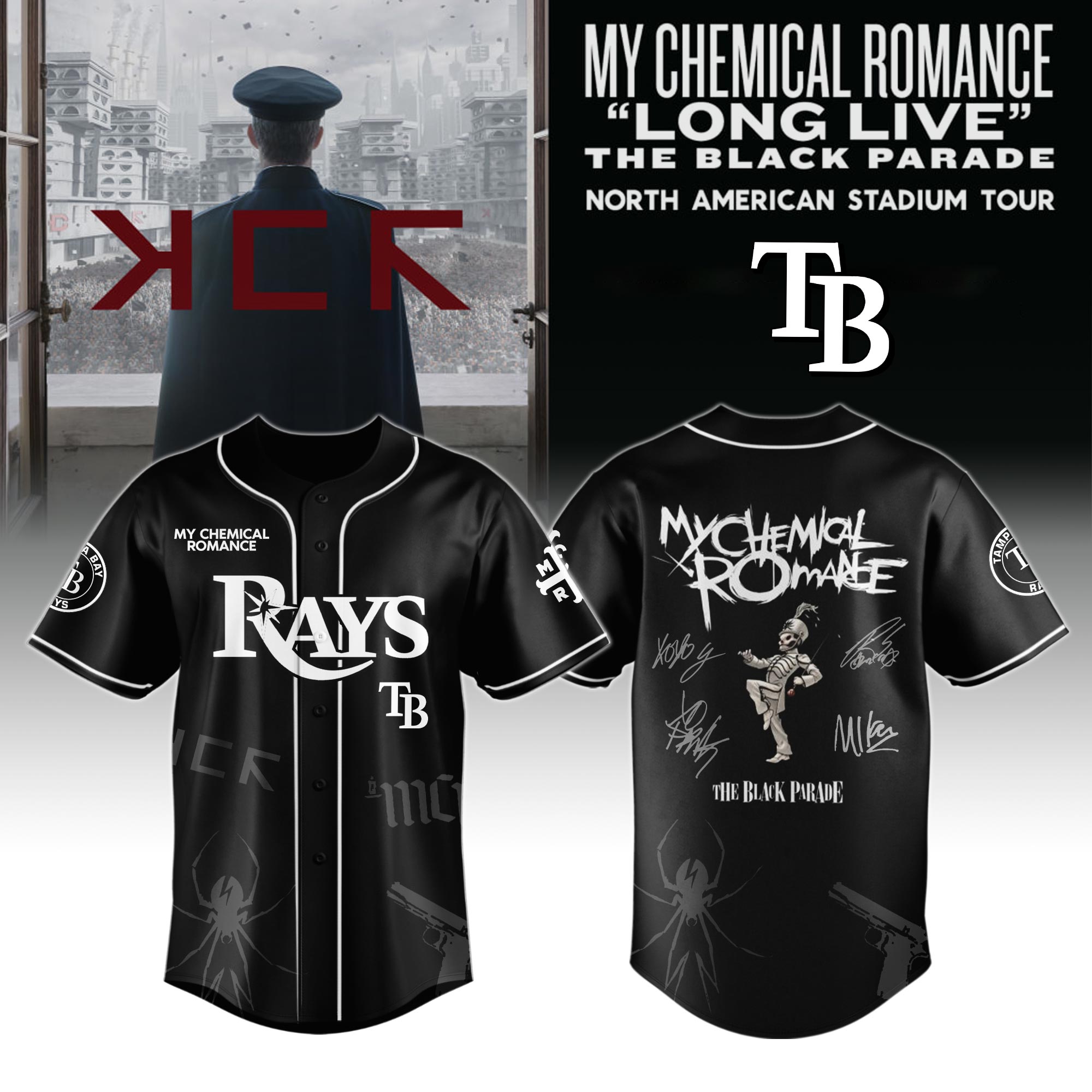 Tampa Bay Rays MLB x My Chemical Romance Long Live The Black Parade North American Stadium Tour Custom Baseball Jersey New Season For Fans