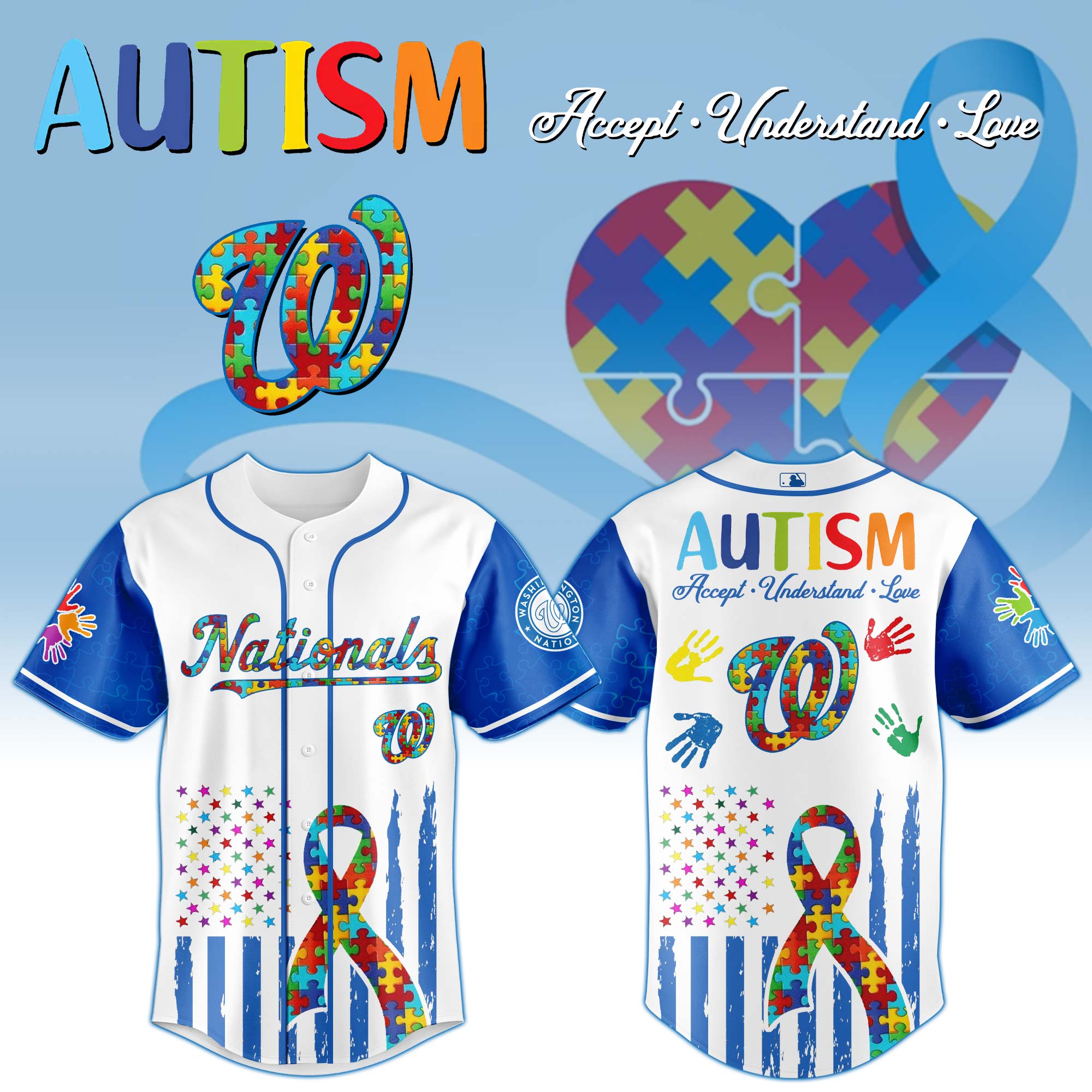 Washington Nationals MLB x Autism Awareness Month Personalized Baseball Jersey For Fans