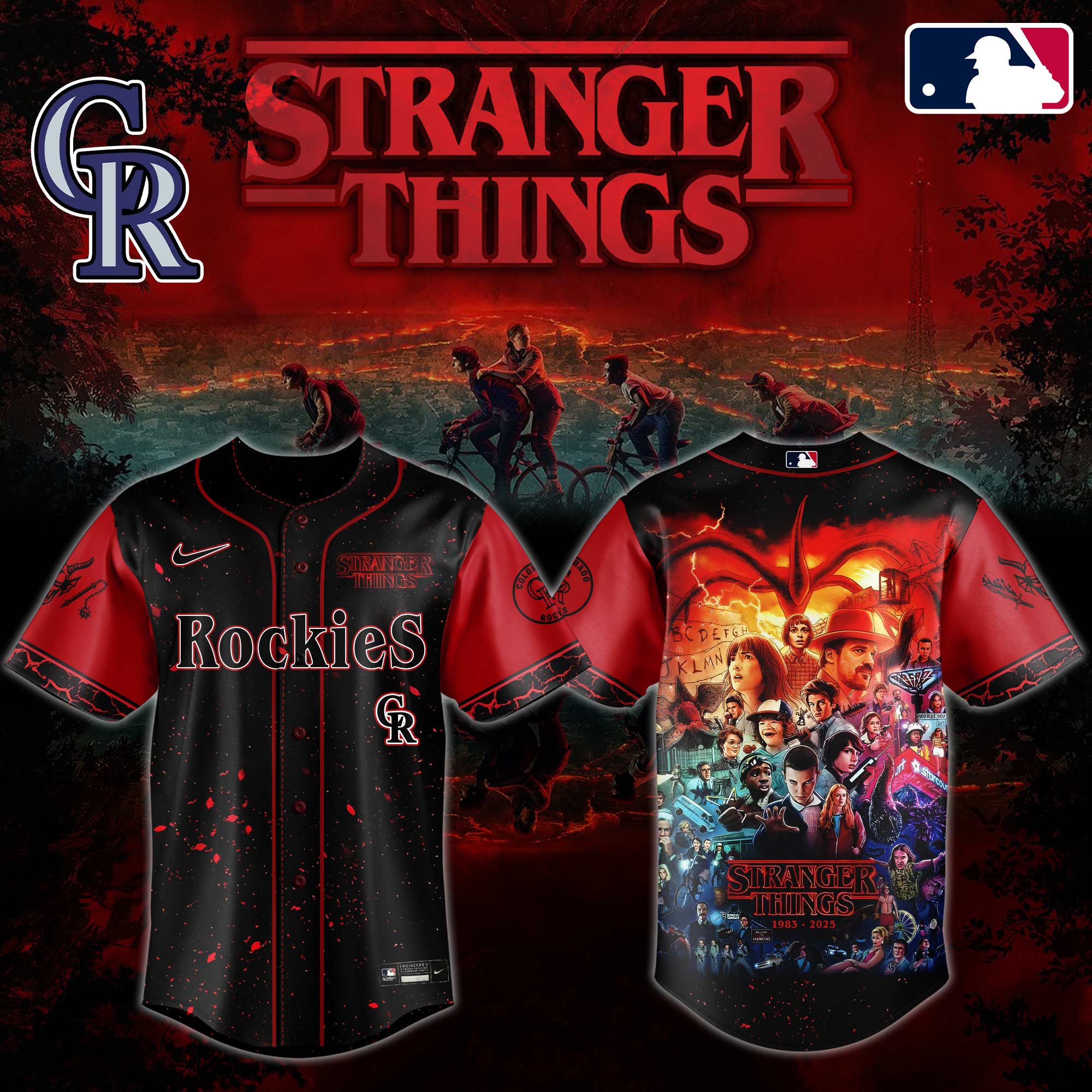 Colorado Rockies MLB x Stranger Things Custom Baseball Jersey New Season For Fans