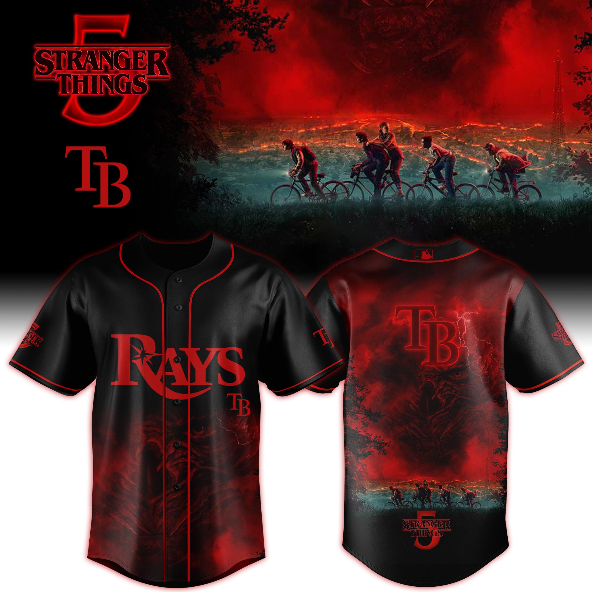 Tampa Bay Rays MLB x Stranger Things Custom Baseball Jersey New Season For Fans