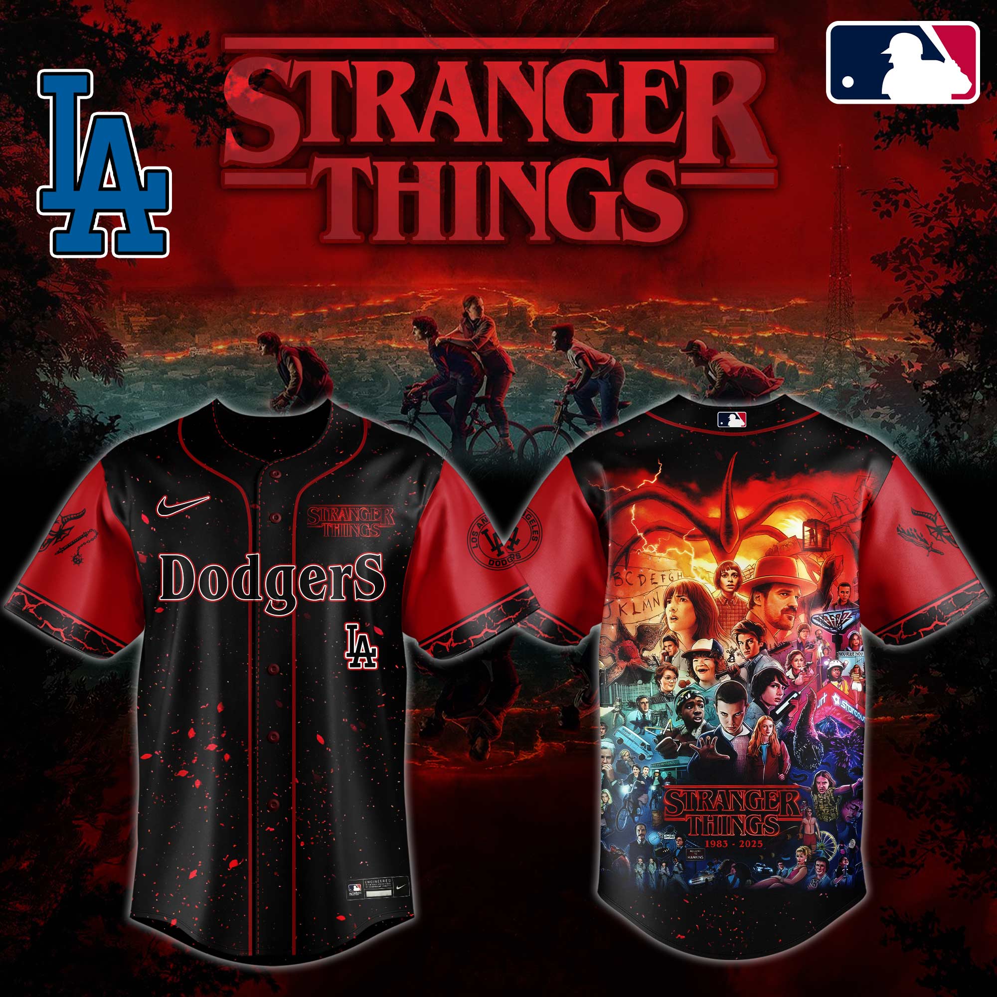 Los Angeles Dodgers MLB x Stranger Things Custom Baseball Jersey New Season For Fans