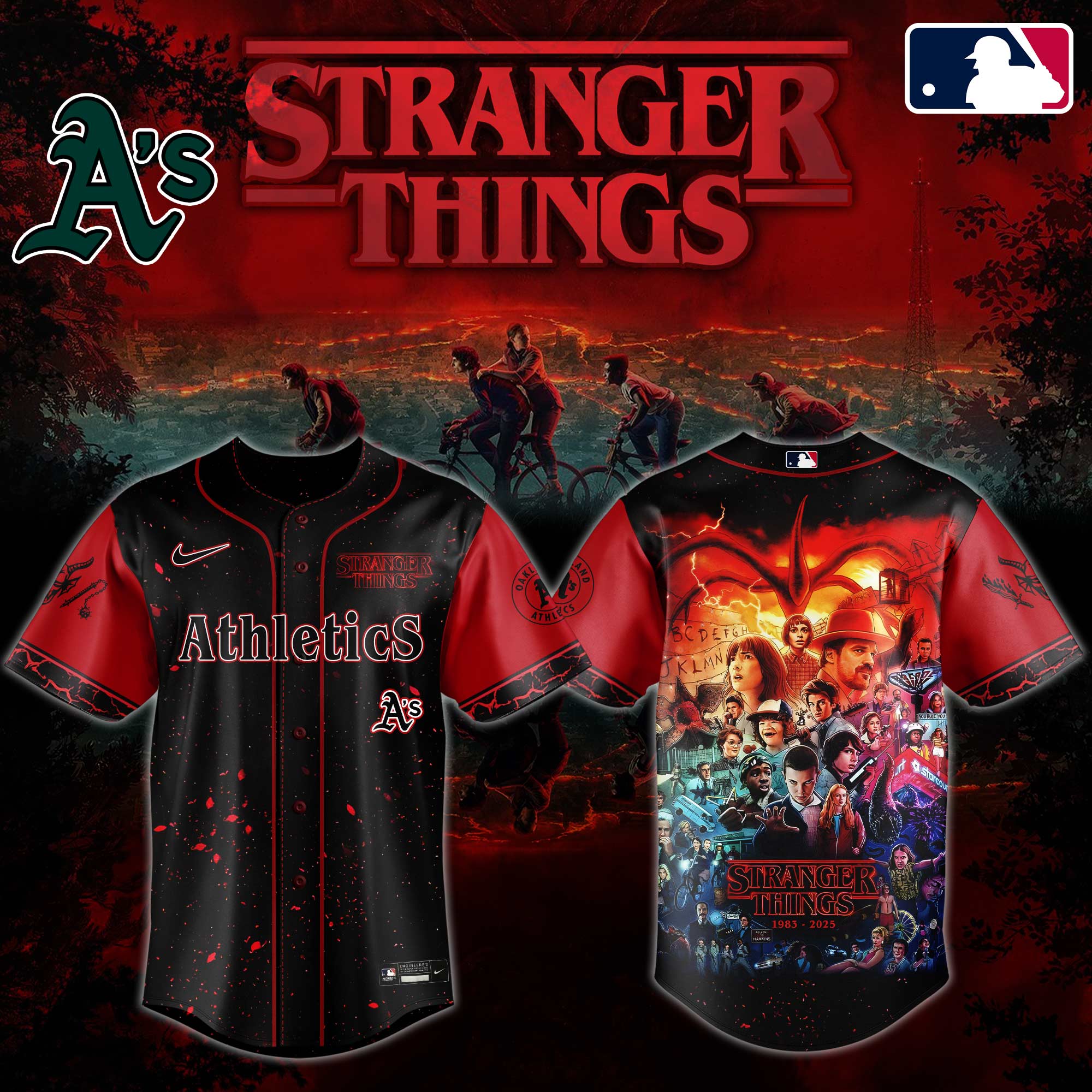 Oakland Athletics MLB x Stranger Things Personalized Baseball Jersey For Fans