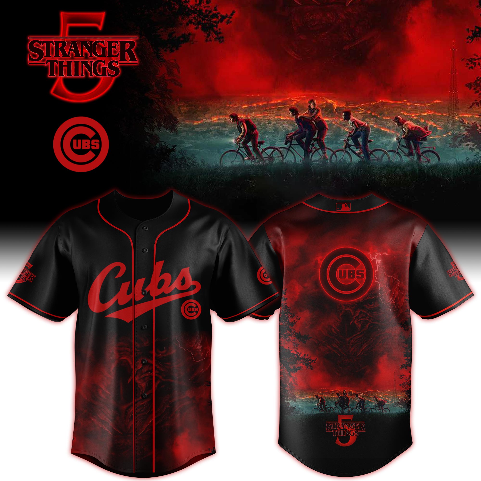 Chicago Cubs MLB x Stranger Things Custom Baseball Jersey New Season For Fans