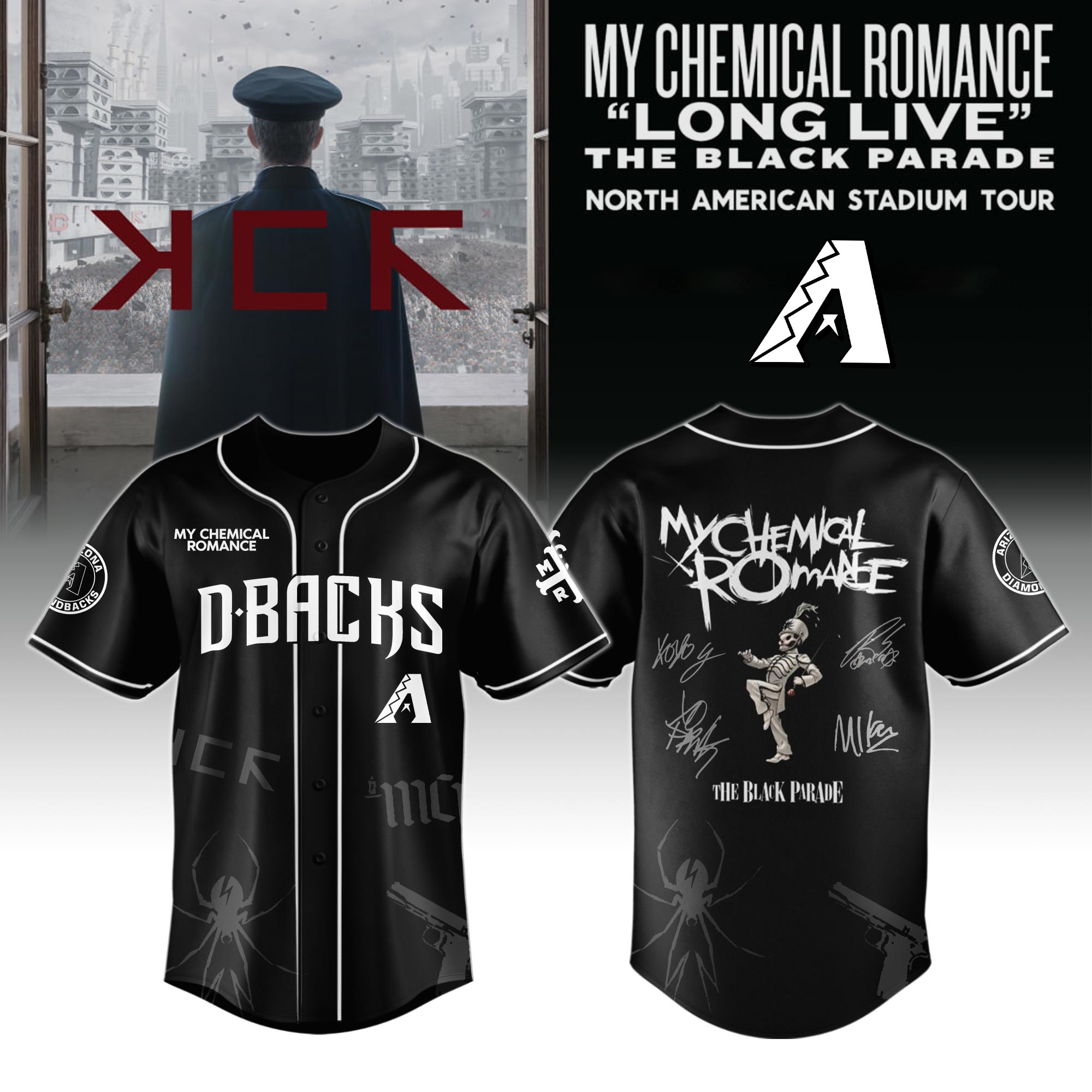 Arizona Diamondbacks MLB x My Chemical Romance Long Live The Black Parade North American Stadium Tour Custom Baseball Jersey New Season For Fans