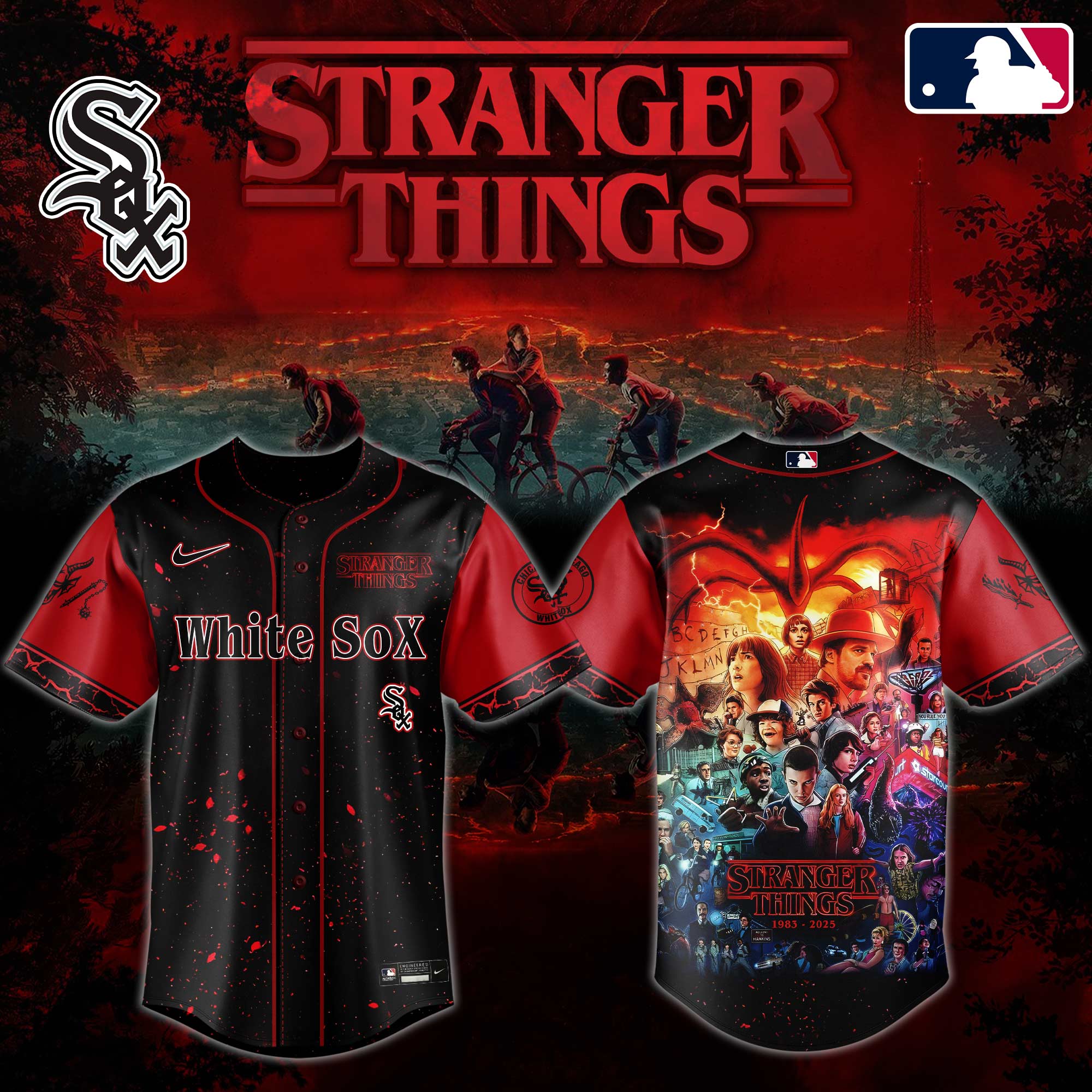 Chicago White Sox MLB x Stranger Things Custom Baseball Jersey New Season For Fans