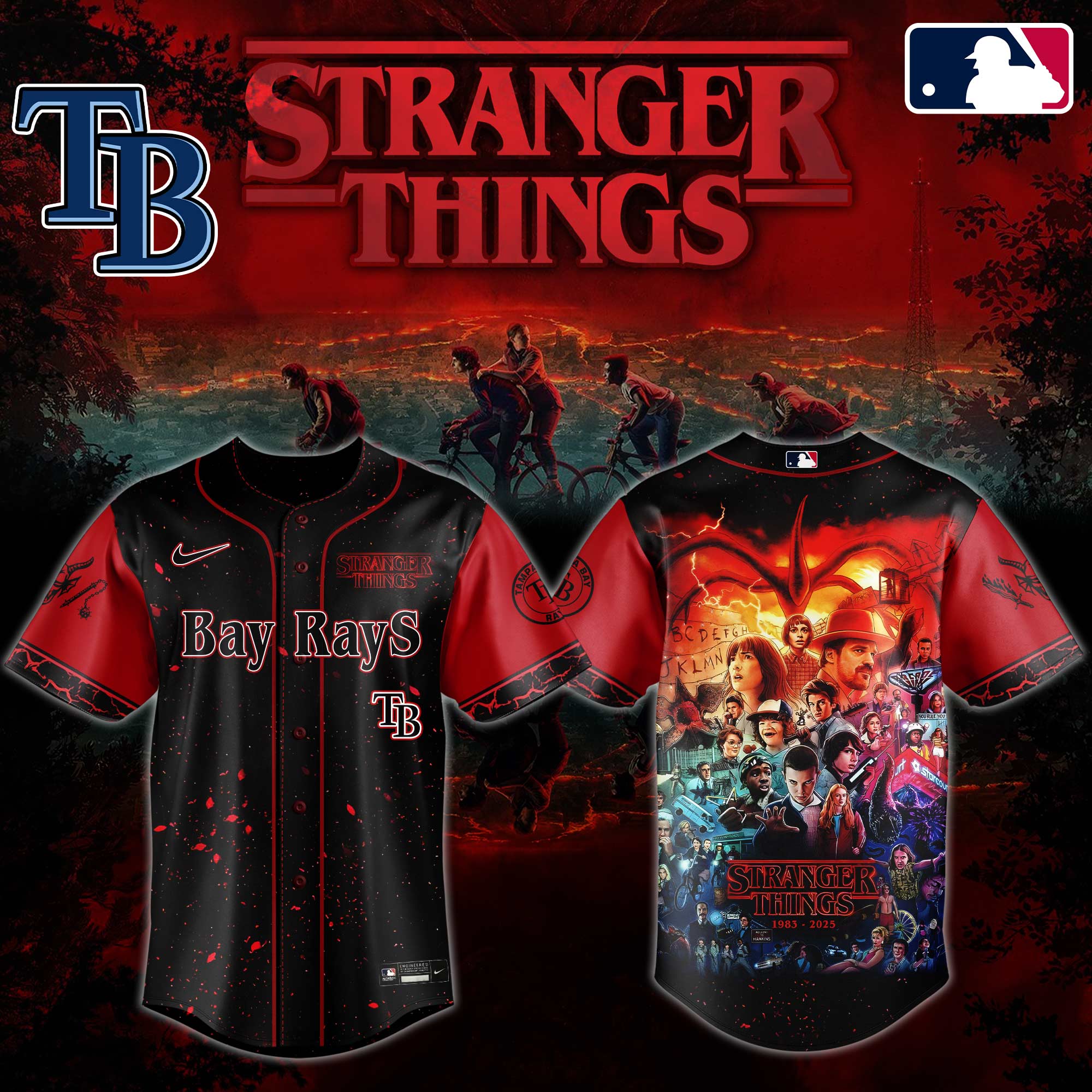 Tampa Bay Rays MLB x Stranger Things Custom Baseball Jersey New Season For Fans