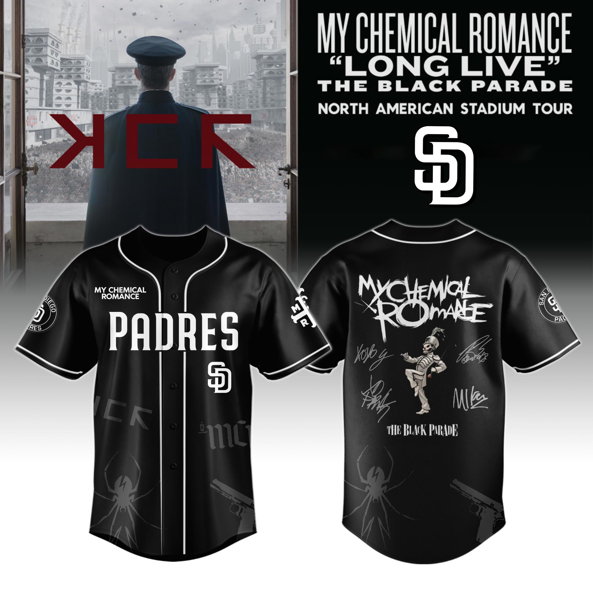 San Diego Padres MLB x My Chemical Romance Long Live The Black Parade North American Stadium Tour Custom Baseball Jersey New Season For Fans