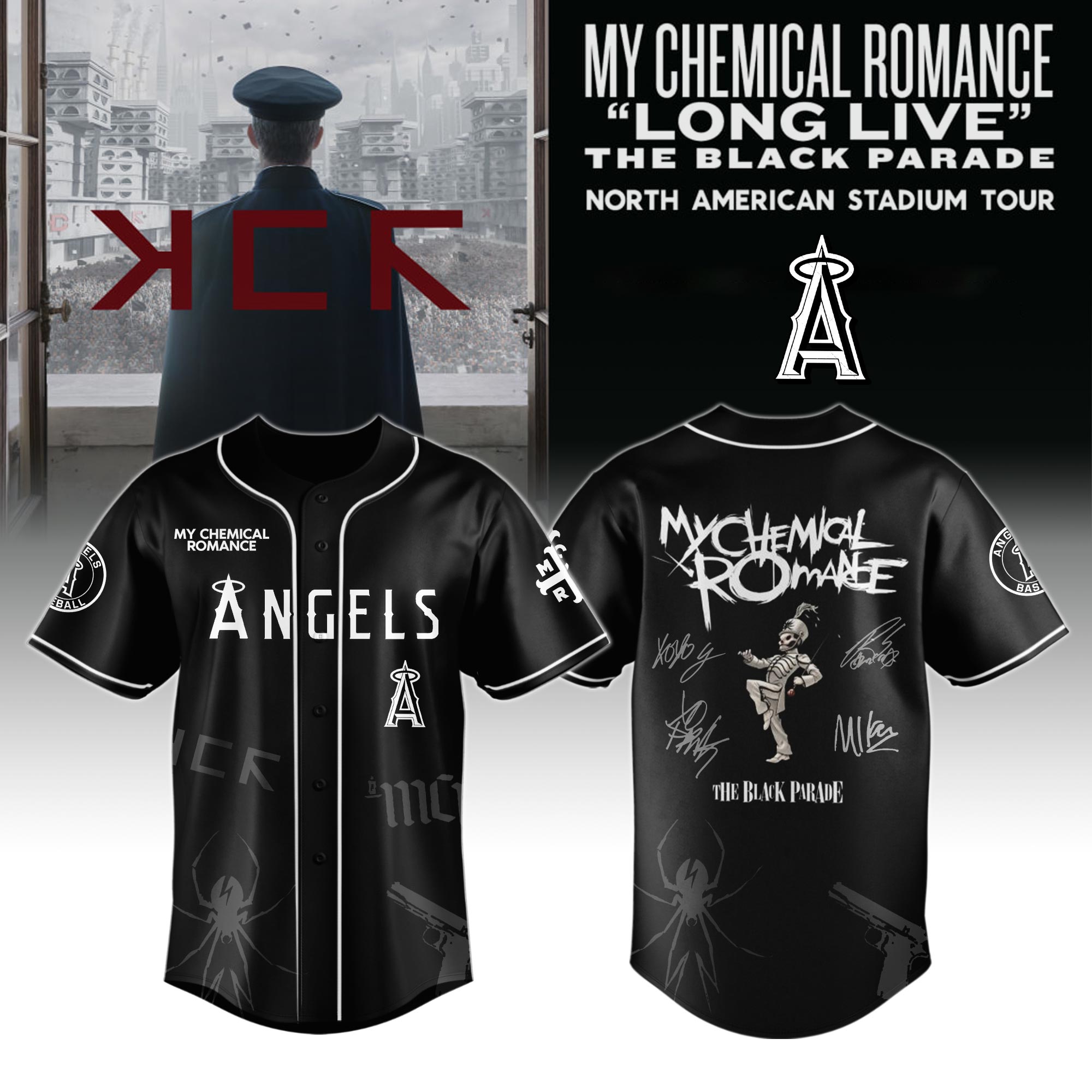 Los Angeles Angels MLB x My Chemical Romance Long Live The Black Parade North American Stadium Tour Custom Baseball Jersey New Season For Fans