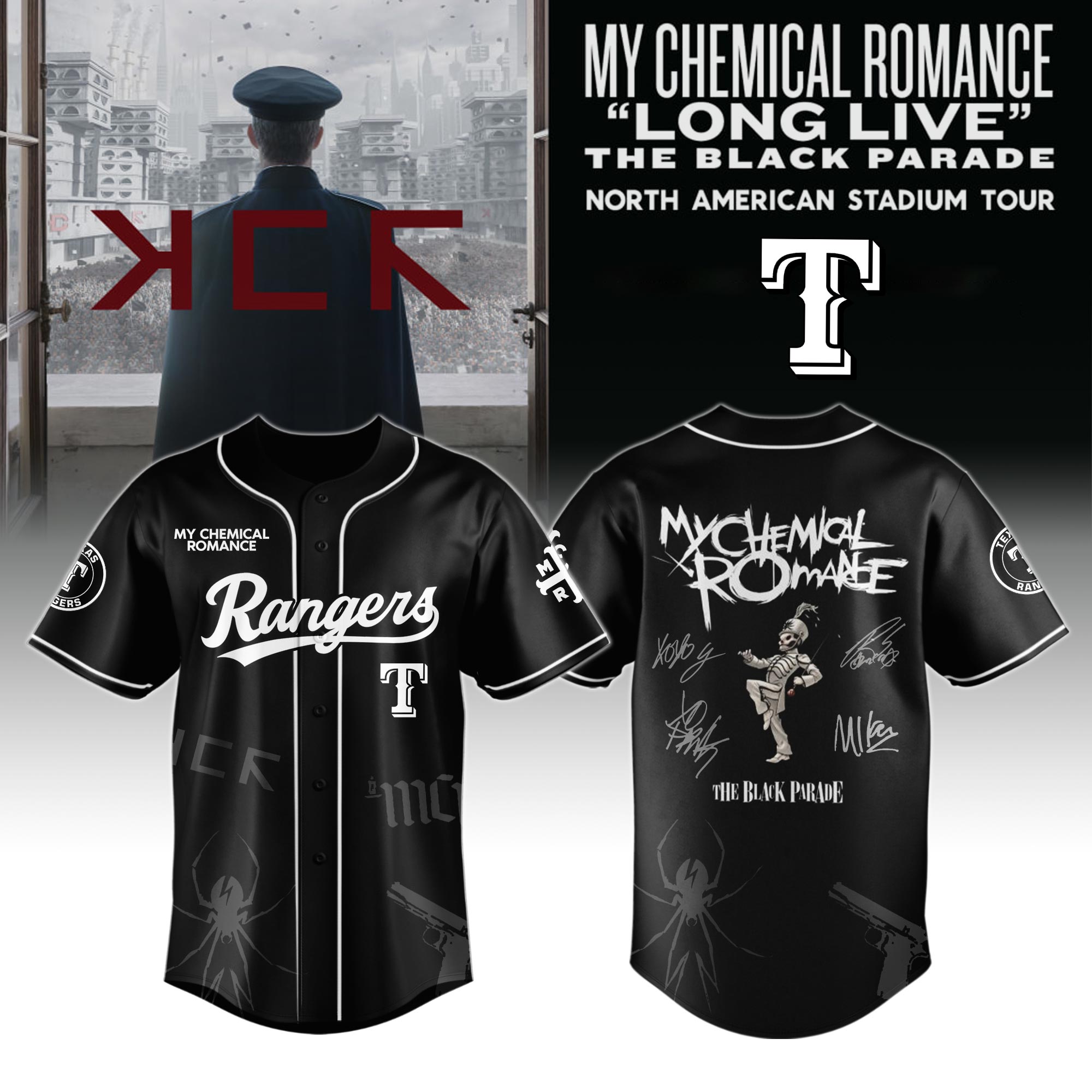 Texas Rangers MLB x My Chemical Romance Long Live The Black Parade North American Stadium Tour Custom Baseball Jersey New Season For Fans