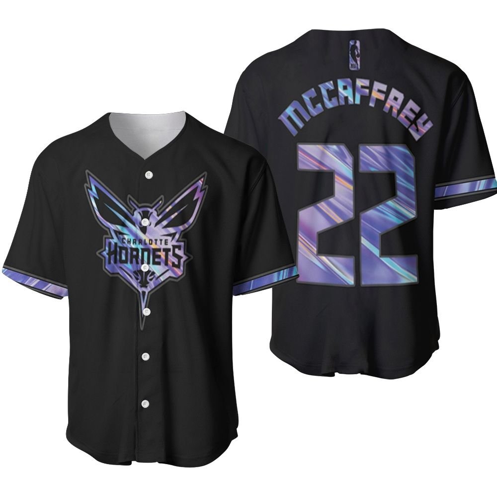 Charlotte Hornets Christian McCaffrey #22 NBA Great Player Ball Iridescent Holographic Black Jersey Style Gift For Hornets Fans Baseball Jersey