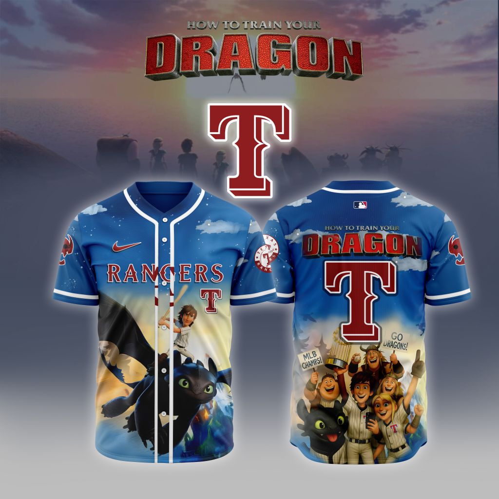 MLB Texas Rangers X How To Train Your Dragon Baseball Jersey Custom