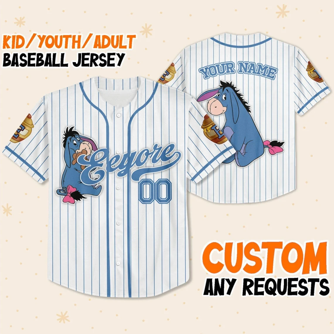 Custom Eeyore Baseball Jersey New Season For Men Women And Kid