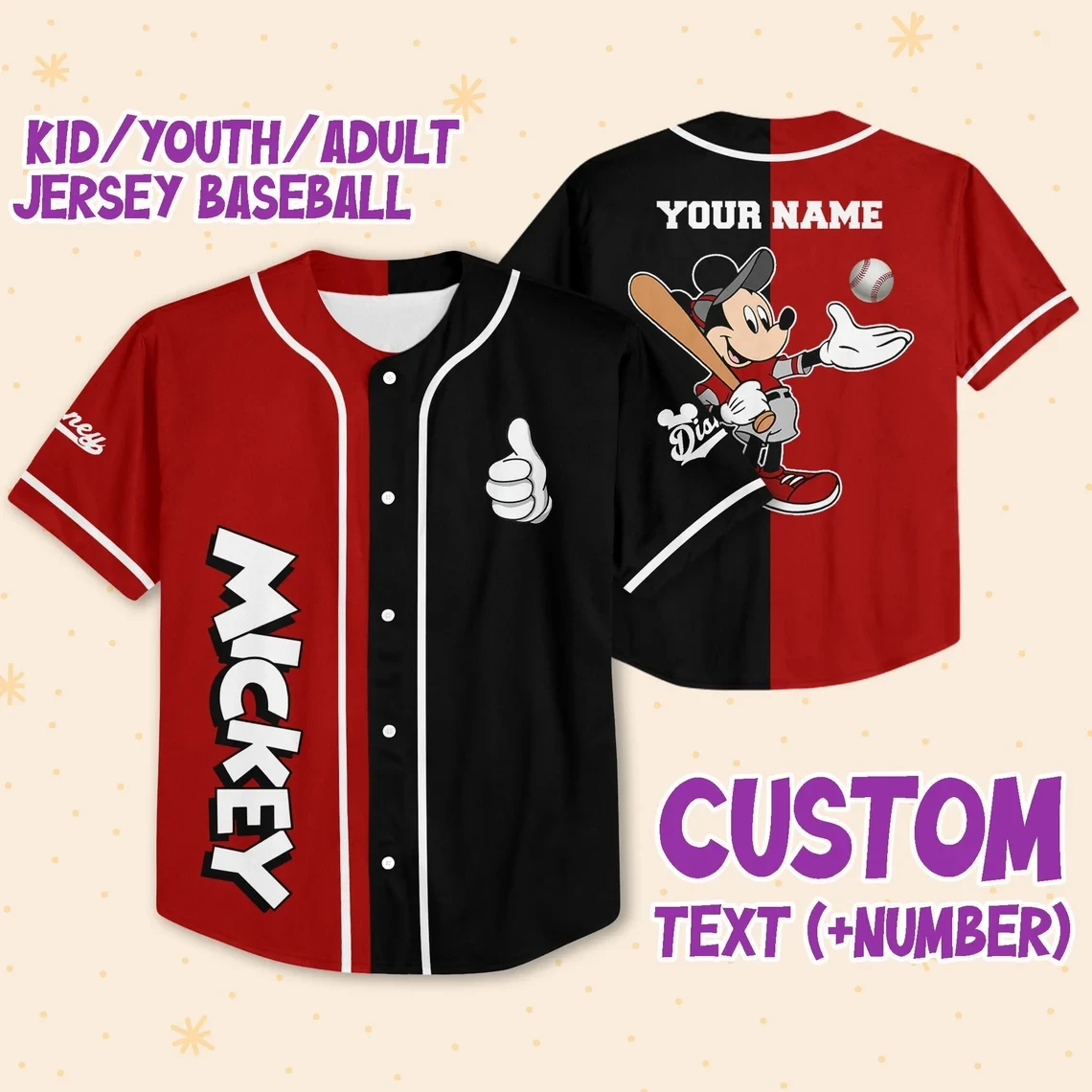 Customizable Mickey Baseball Jersey New Season For Men Women And Kid