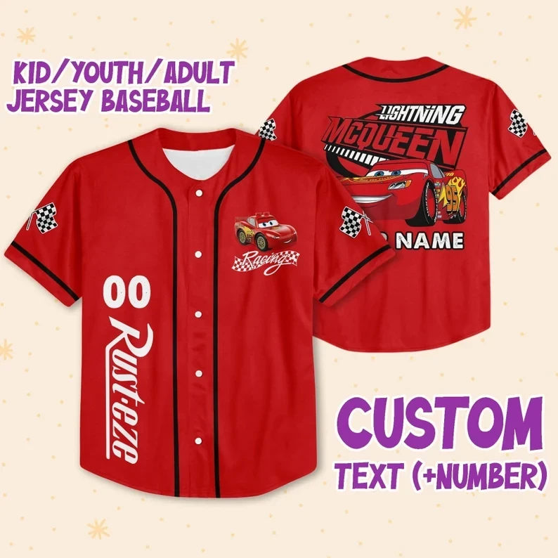 Custom Lightning Mcqueen Baseball Jersey New Season For Men Women And Kid