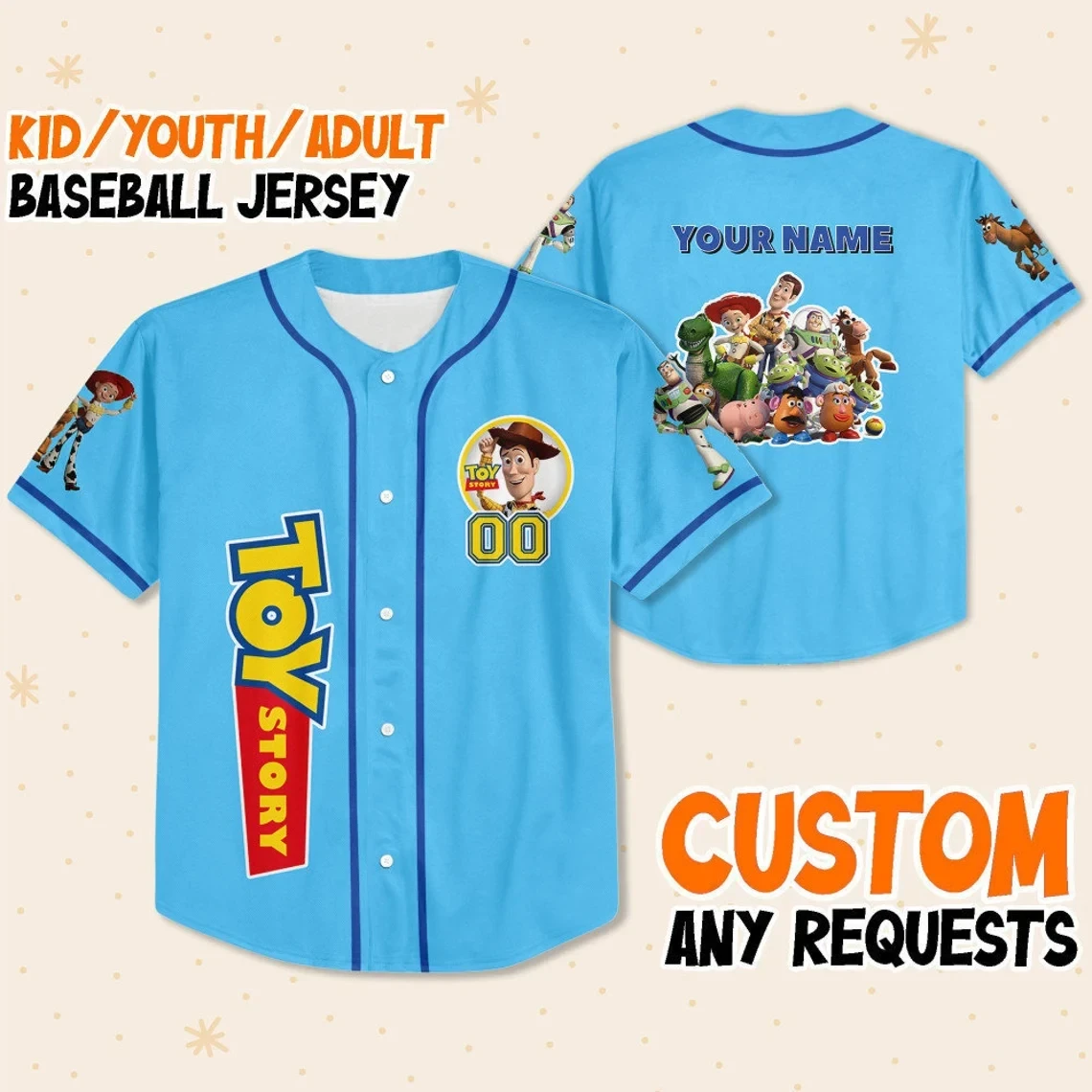 Custom Toy Story Baseball Jersey New Season For Men Women And Kid
