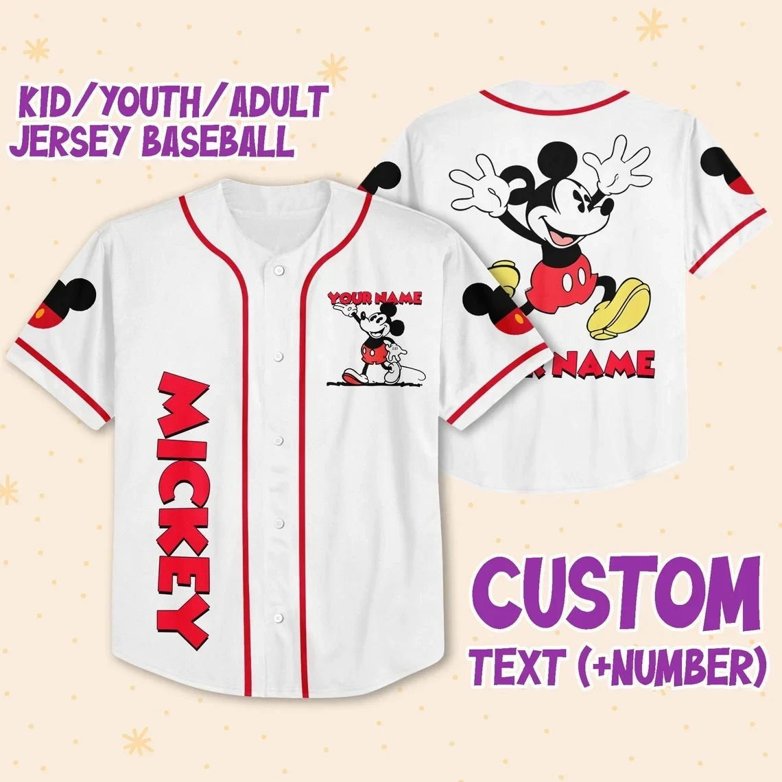 Customizable Mickey Baseball Jersey New Season For Men Women And Kid