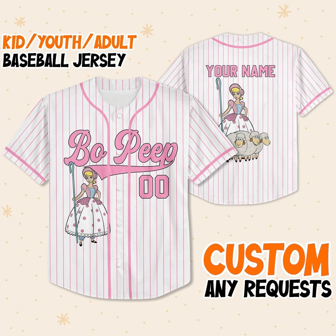 Custom Bo Peep Baseball Jersey New Season For Men Women And Kid