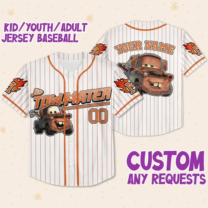 Custom Tow Mater Baseball Jersey New Season For Men Women And Kid
