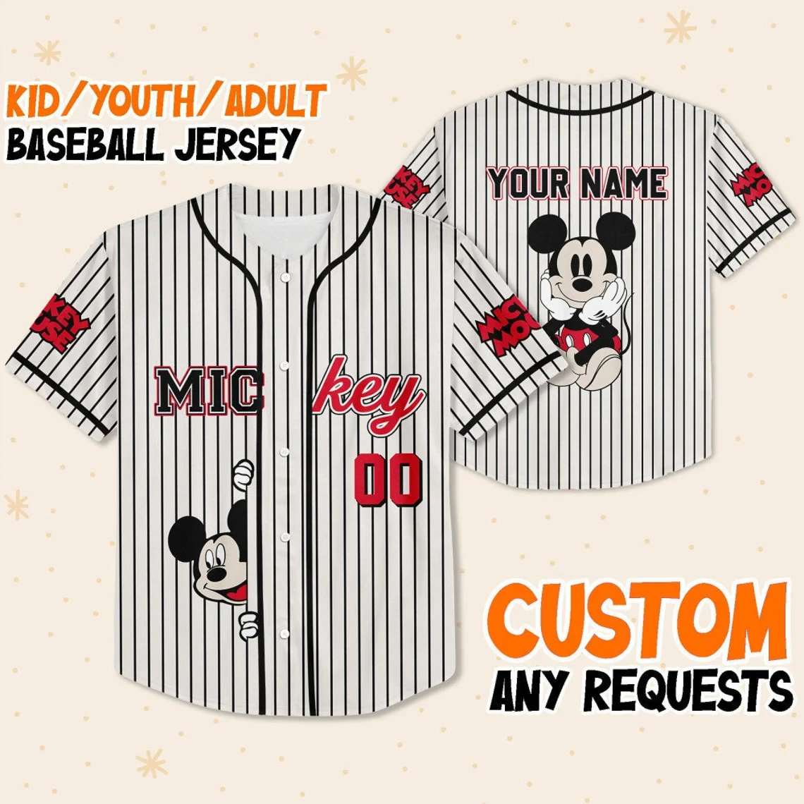 Custom Mickey Baseball Jersey New Season For Men Women And Kid
