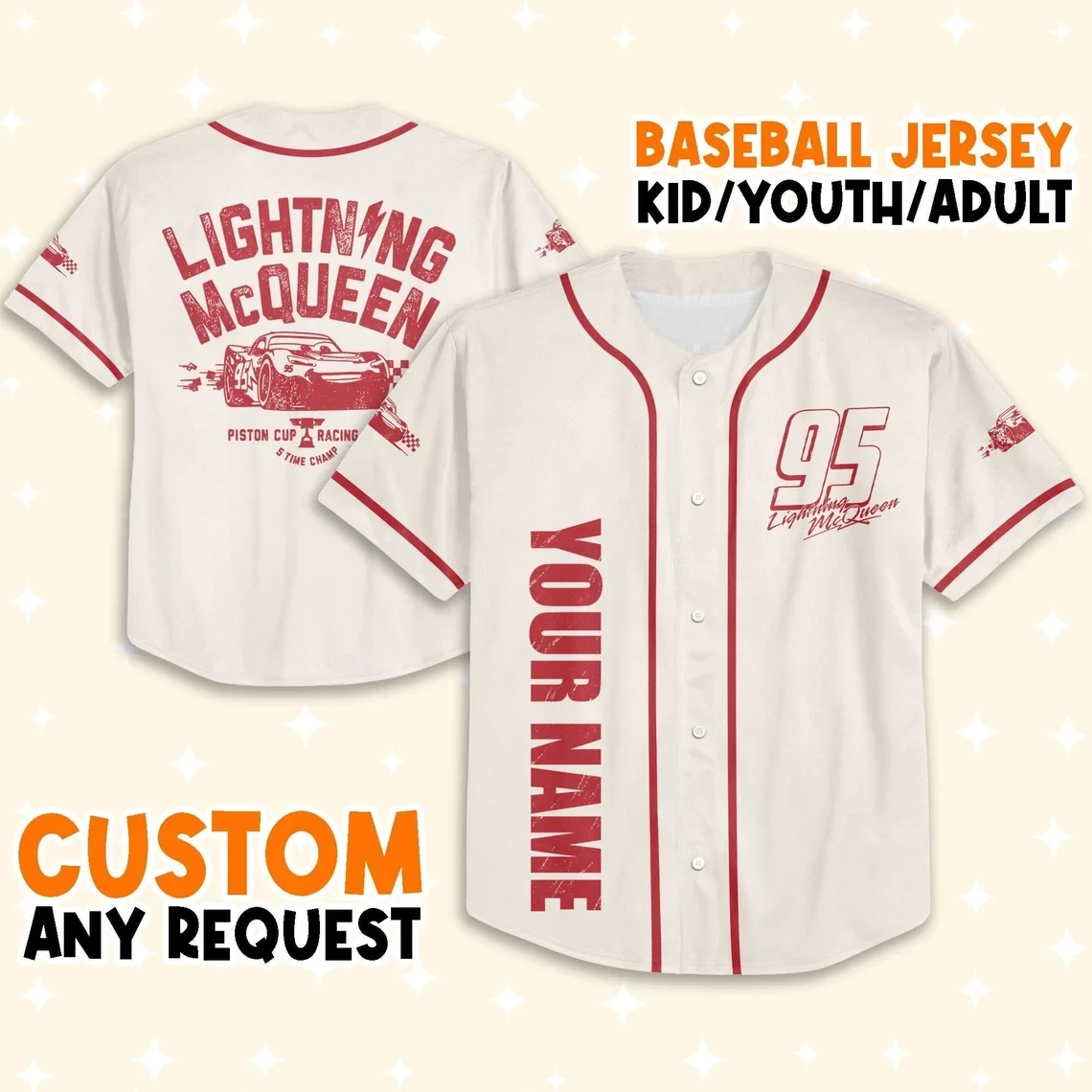Custom Lightning Mcqueen Baseball Jersey New Season For Men Women And Kid
