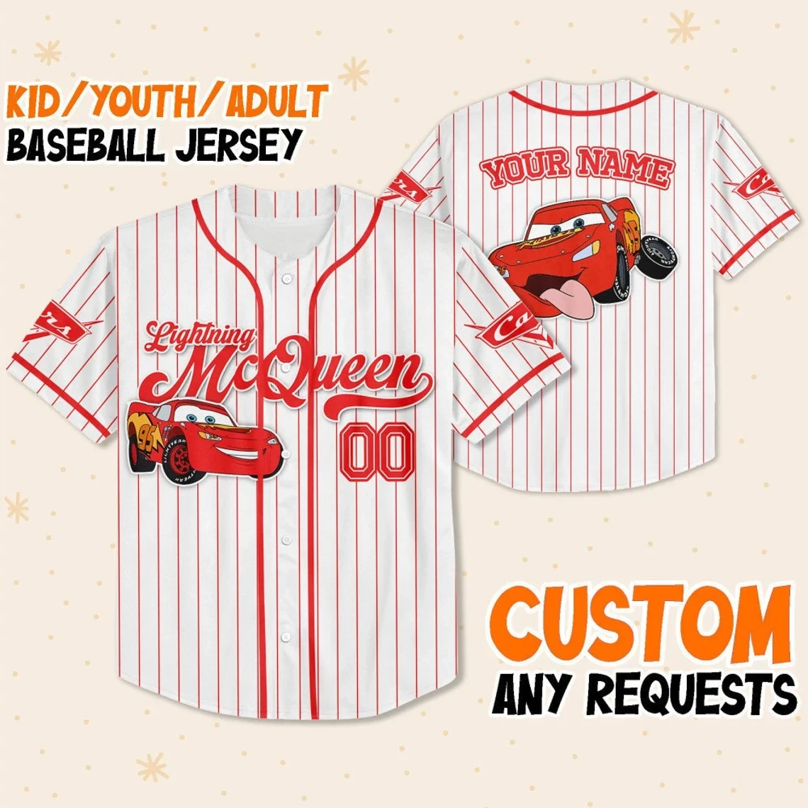 Custom Lightning Mcqueen Baseball Jersey New Season For Men Women And Kid