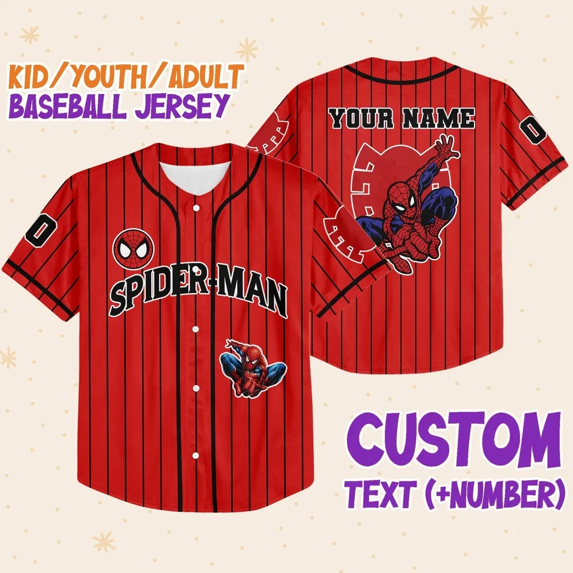 Custom Spider-Man Baseball Jersey New Season For Men Women And Kid