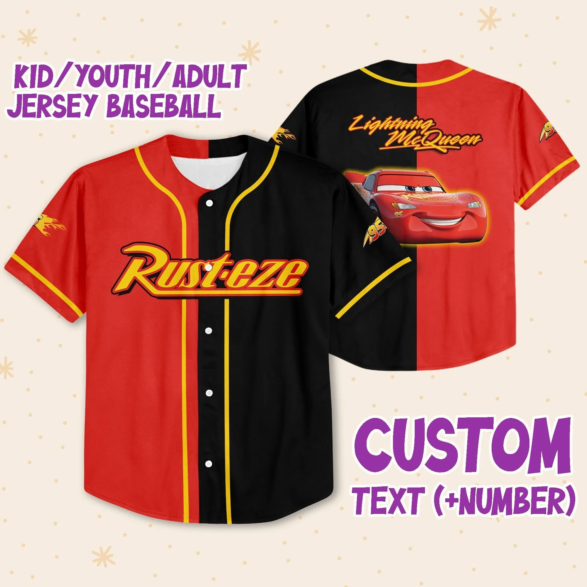 Custom Lightning Mcqueen Baseball Jersey New Season For Men Women And Kid