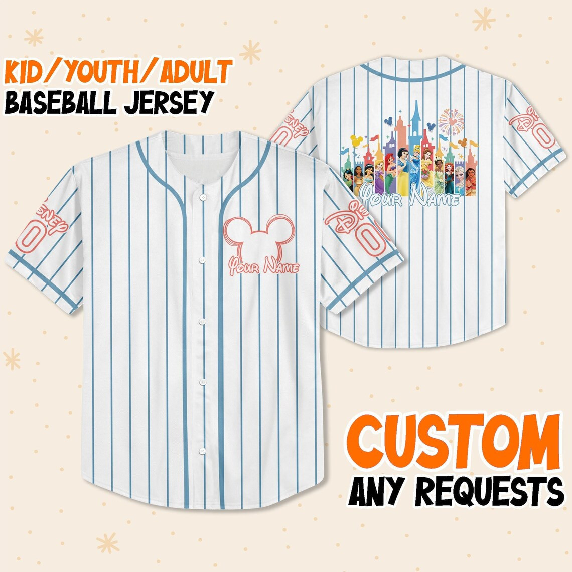 Customizable Disney-Themed Baseball Jersey New Season For Men Women And Kid