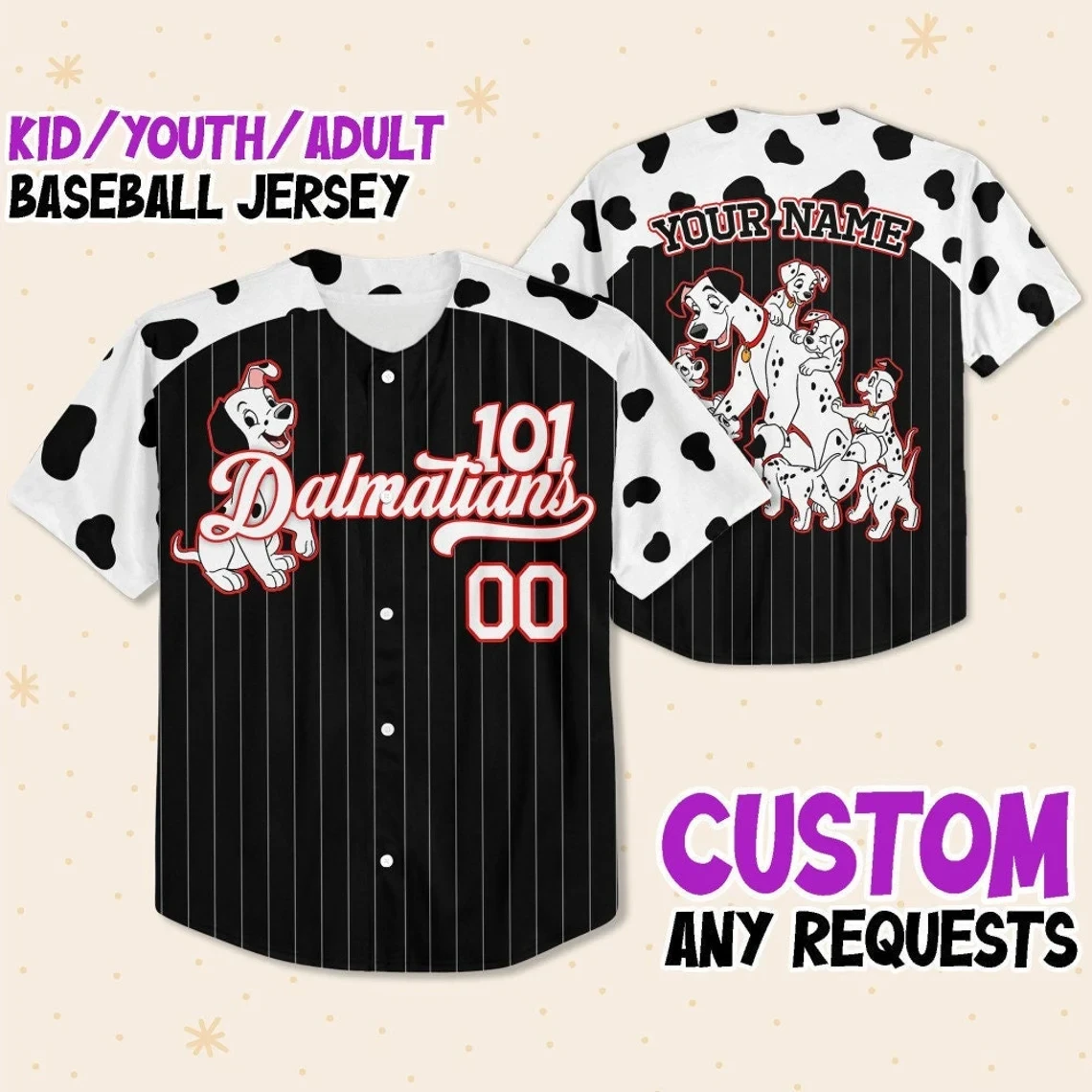 Custom 101 Dalmatians Baseball Jersey New Season For Men Women And Kid