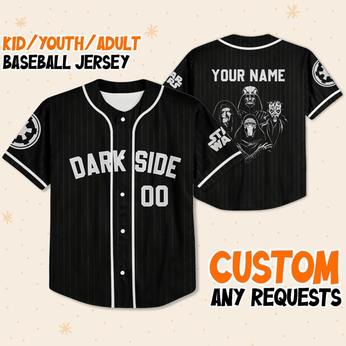 Customizable Dark Side Baseball Jersey New Season For Men Women And Kid