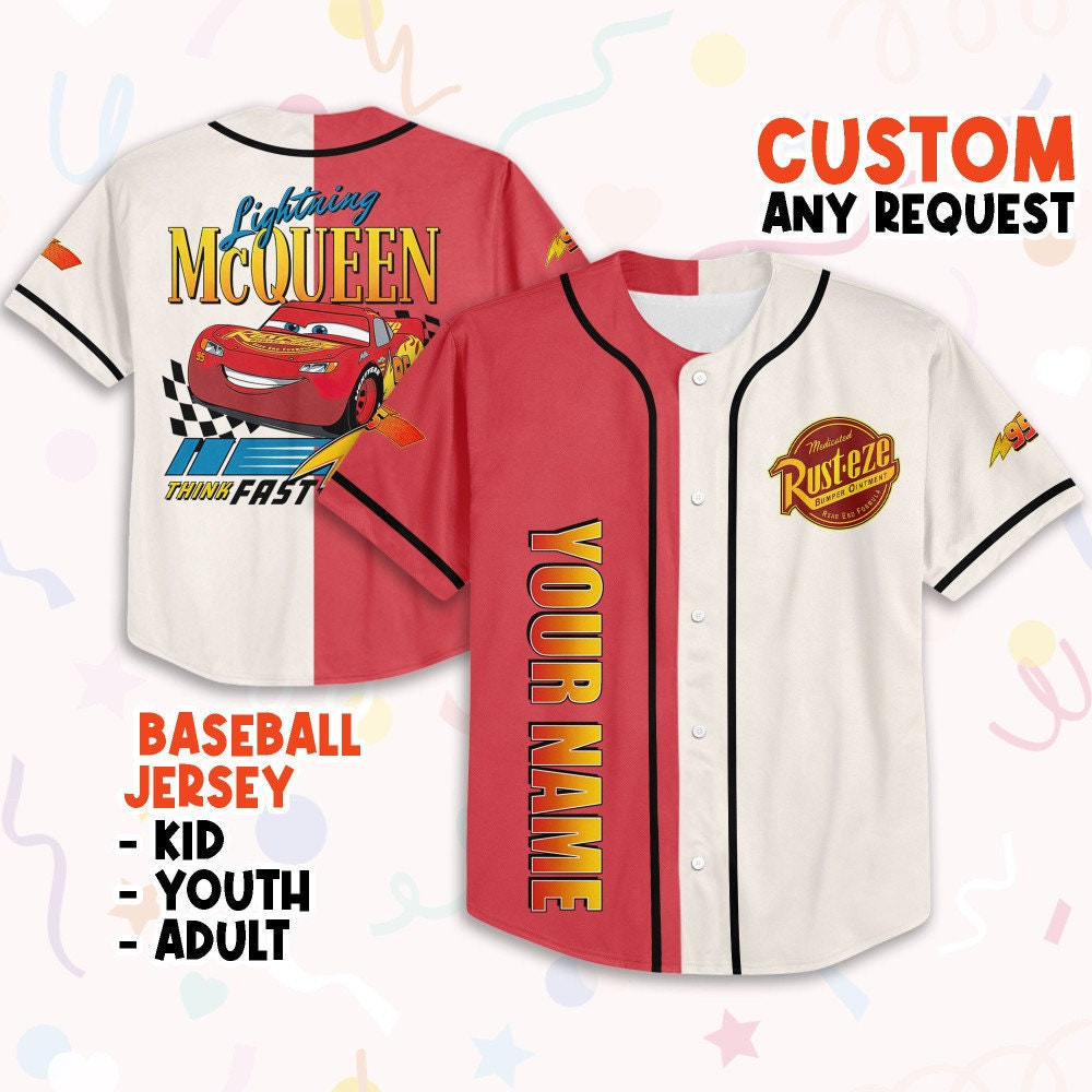 Custom Lightning Mcqueen Baseball Jersey New Season For Men Women And Kid