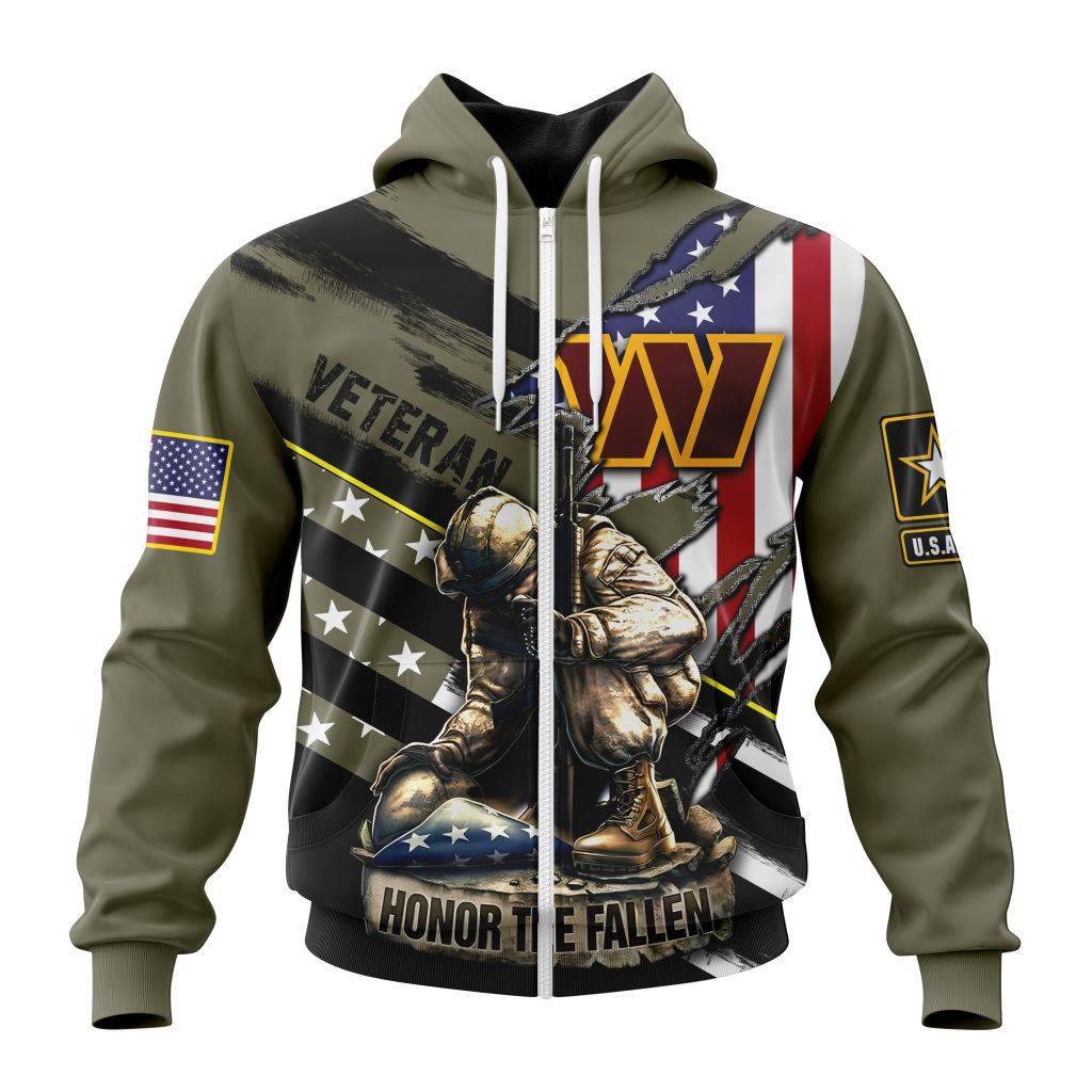 Nfl Washington Commanders Honor Veterans Kneeling Soldier Zip Hoodie Personalized 