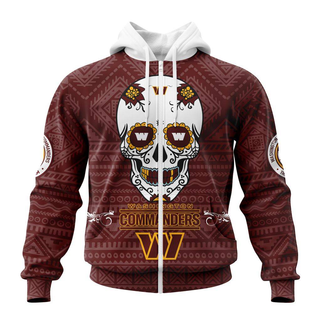 Nfl Washington Football Team Specialized Kits For Dia De Muertos Zip Hoodie Personalized 