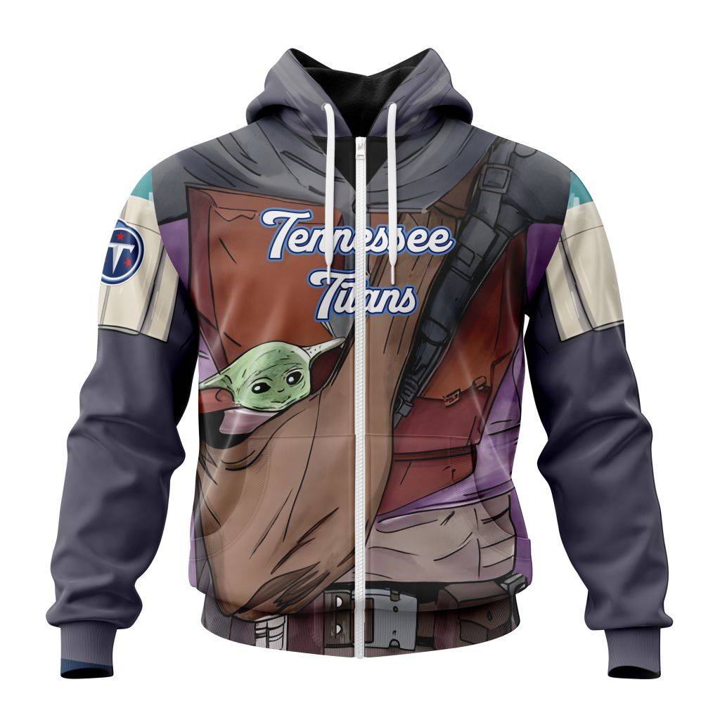 Nfl Tennessee Titans Specialized Mandalorian And Baby Yoda Zip Hoodie Personalized 