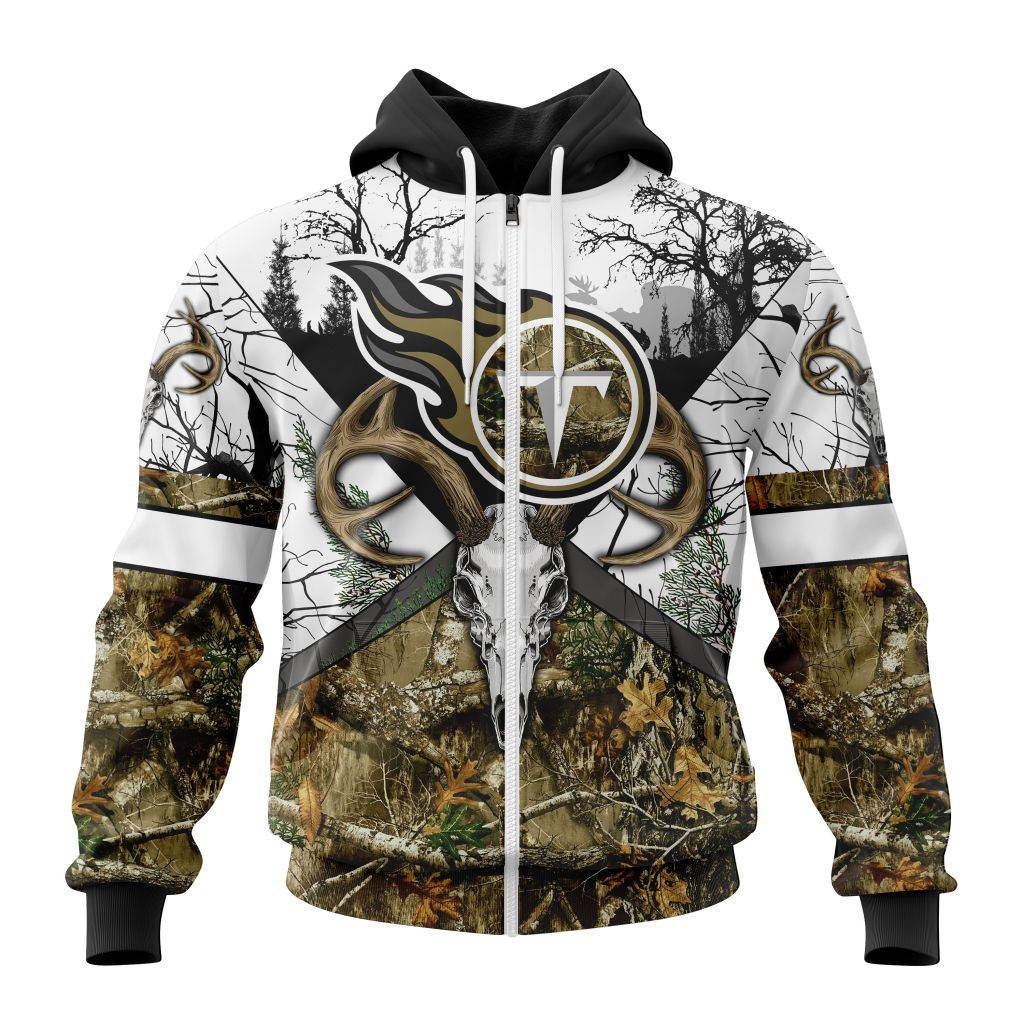 Nfl Tennessee Titans With Deer Skull And Forest Pattern For Go Hunting Zip Hoodie Personalized 
