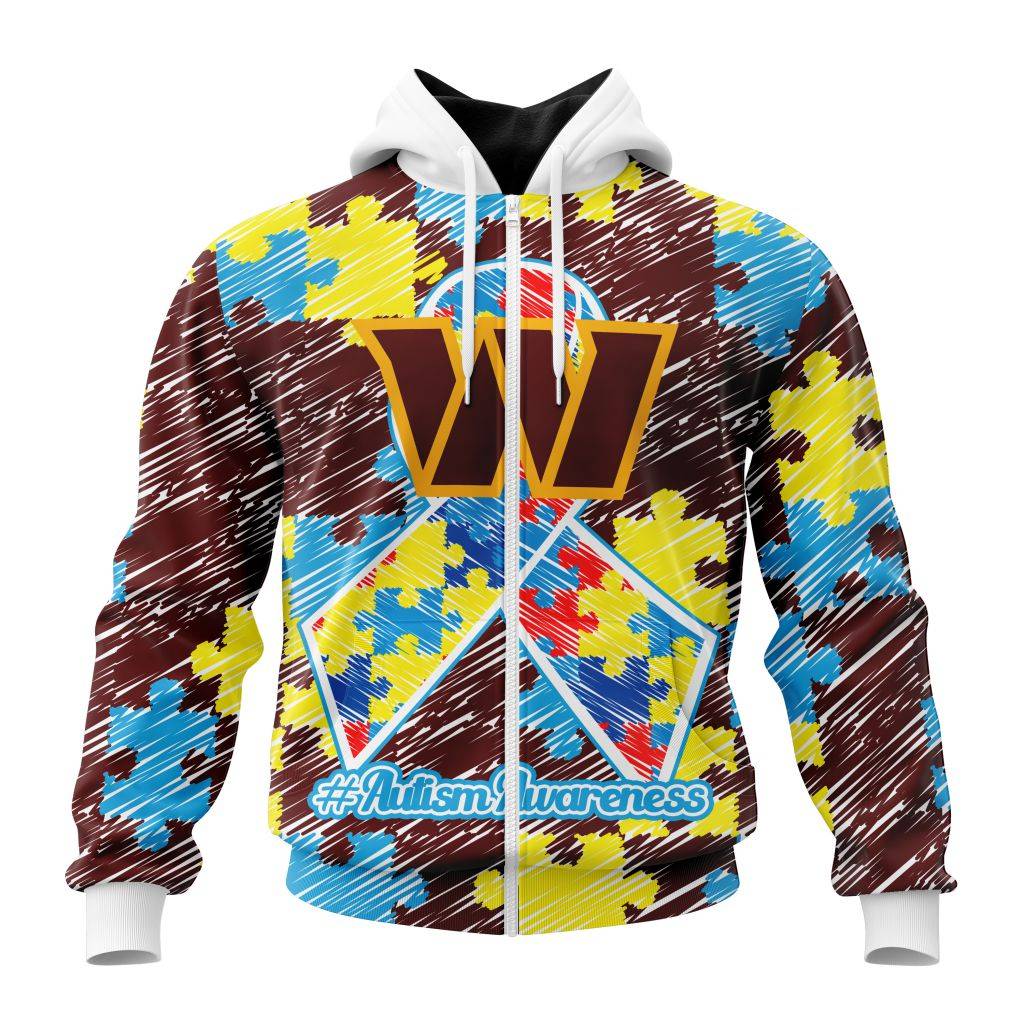 Nfl Washington Commanders Puzzle Autism Awareness Zip Hoodie Personalized 