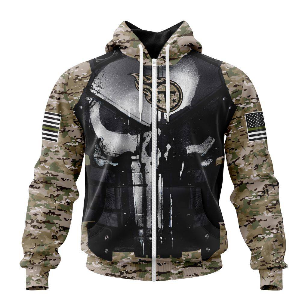 Nfl Tennessee Titans Punisher Skull Camo Veteran Kits Zip Hoodie Personalized 