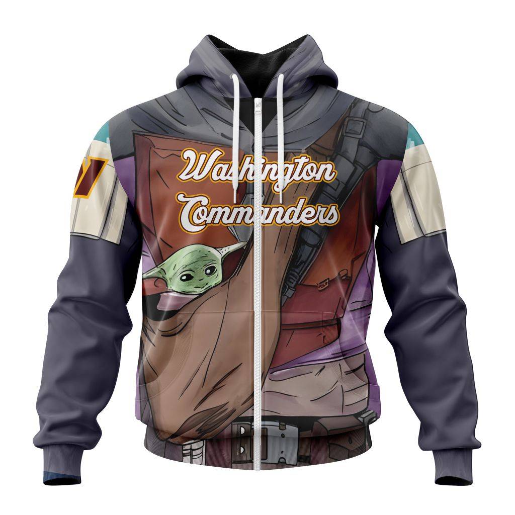 Nfl Washington Football Team Specialized Mandalorian And Baby Yoda Zip Hoodie Personalized 