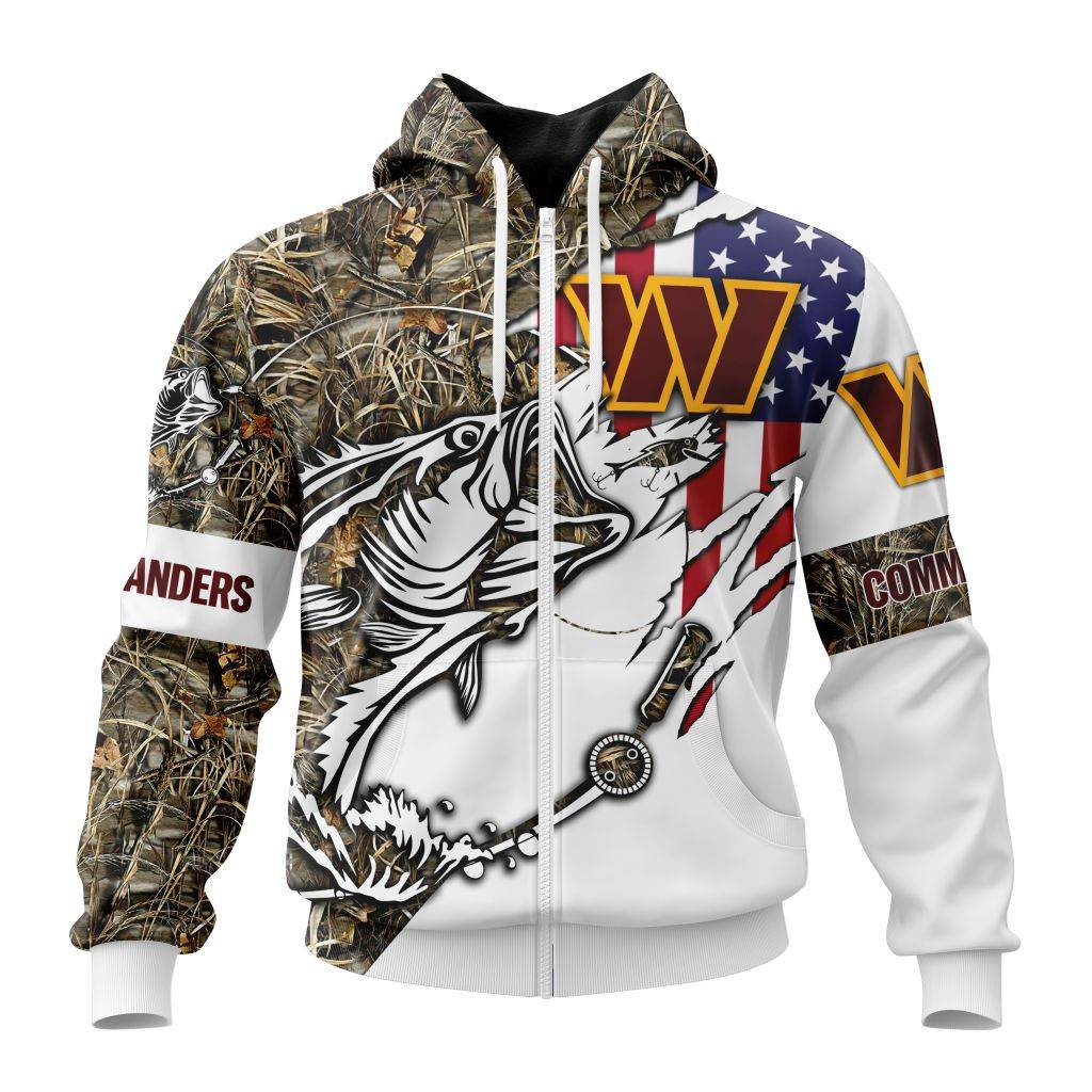 Nfl Washington Commanders Fishing With Flag Of The United States Zip Hoodie Personalized 