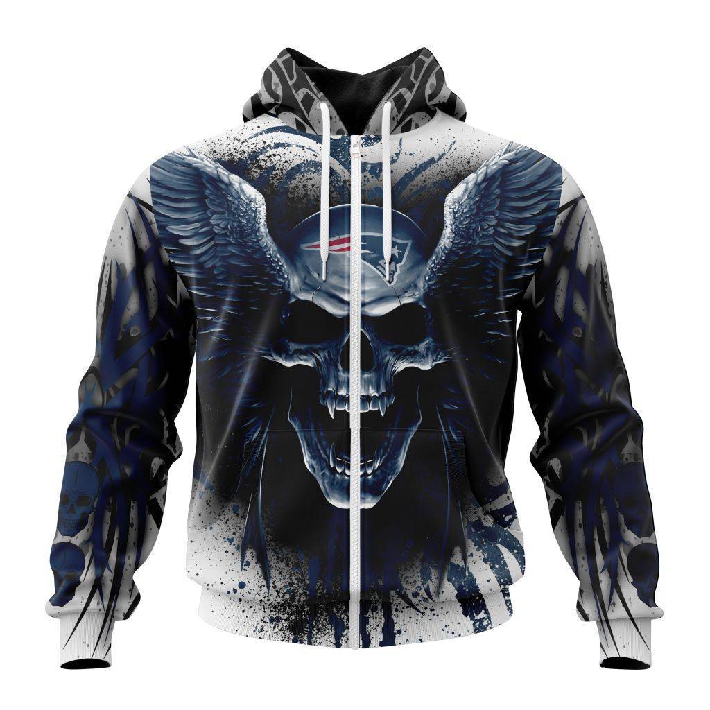 Personalized Nfl New England Patriots Special Kits With Skull Art Zip Hoodie