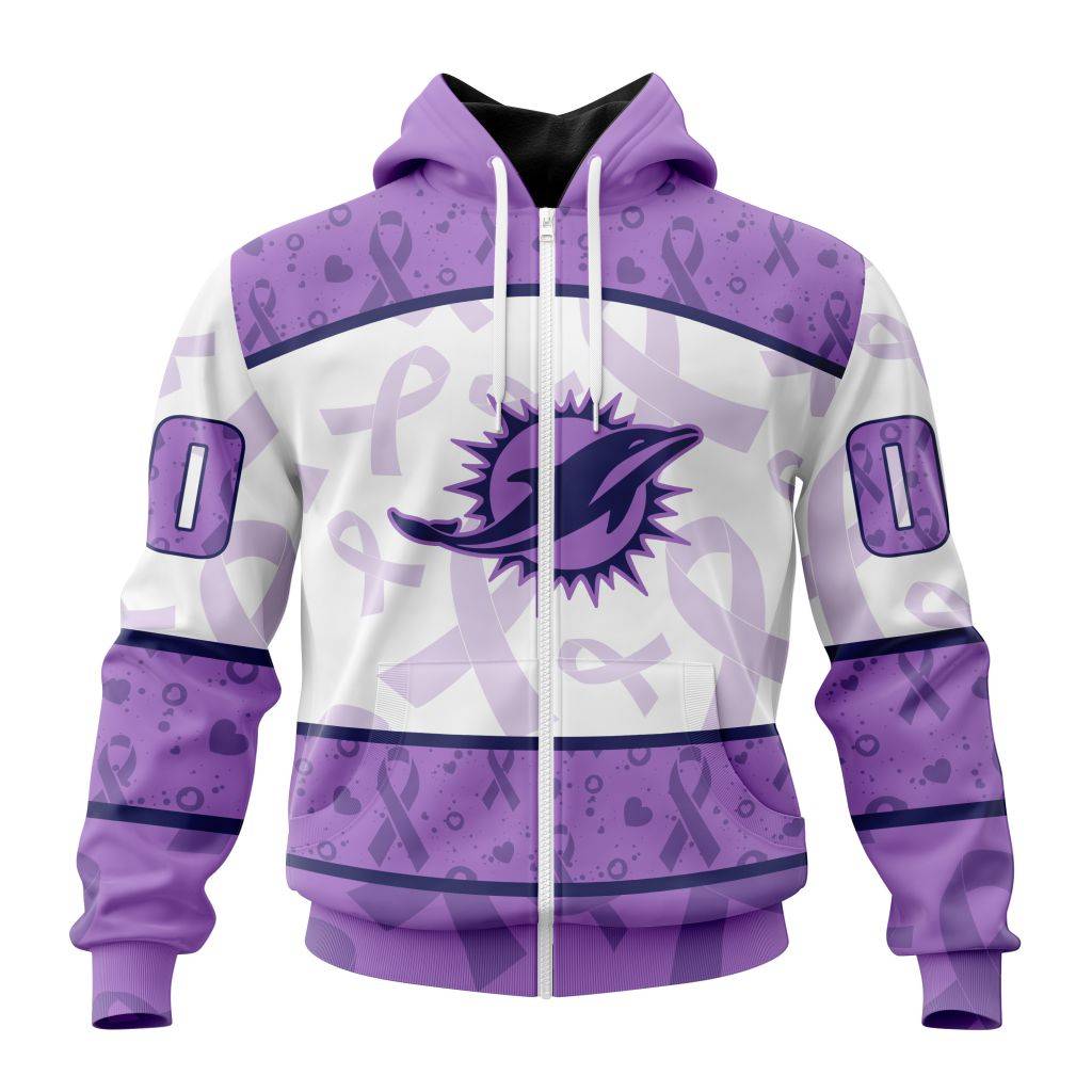 Nfl Miami Dolphins Special Lavender Fights Cancer Custom Zip Hoodie