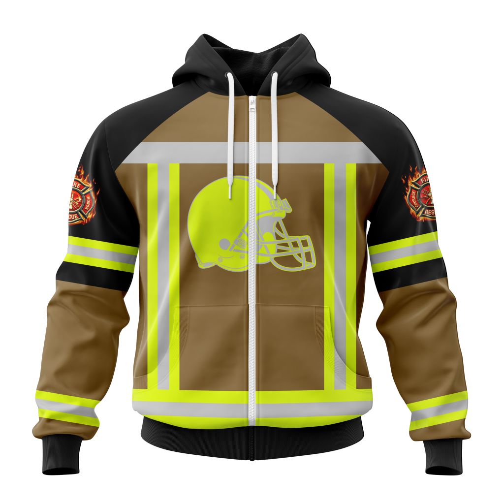 Customized Nfl Cleveland Browns Special Firefighter Uniform Design Custom Zip Hoodie