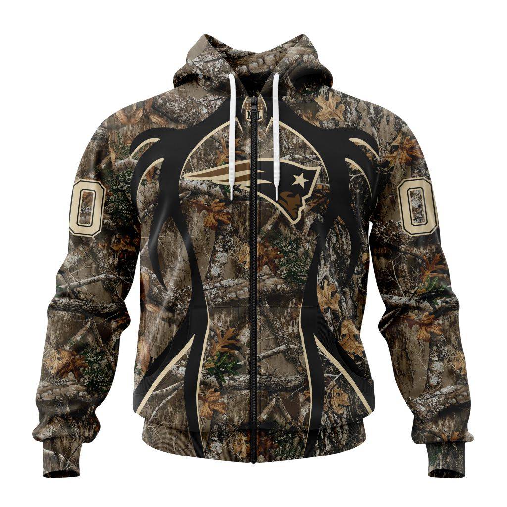 Personalized Nfl New England Patriots Special Hunting Camo Zip Hoodie
